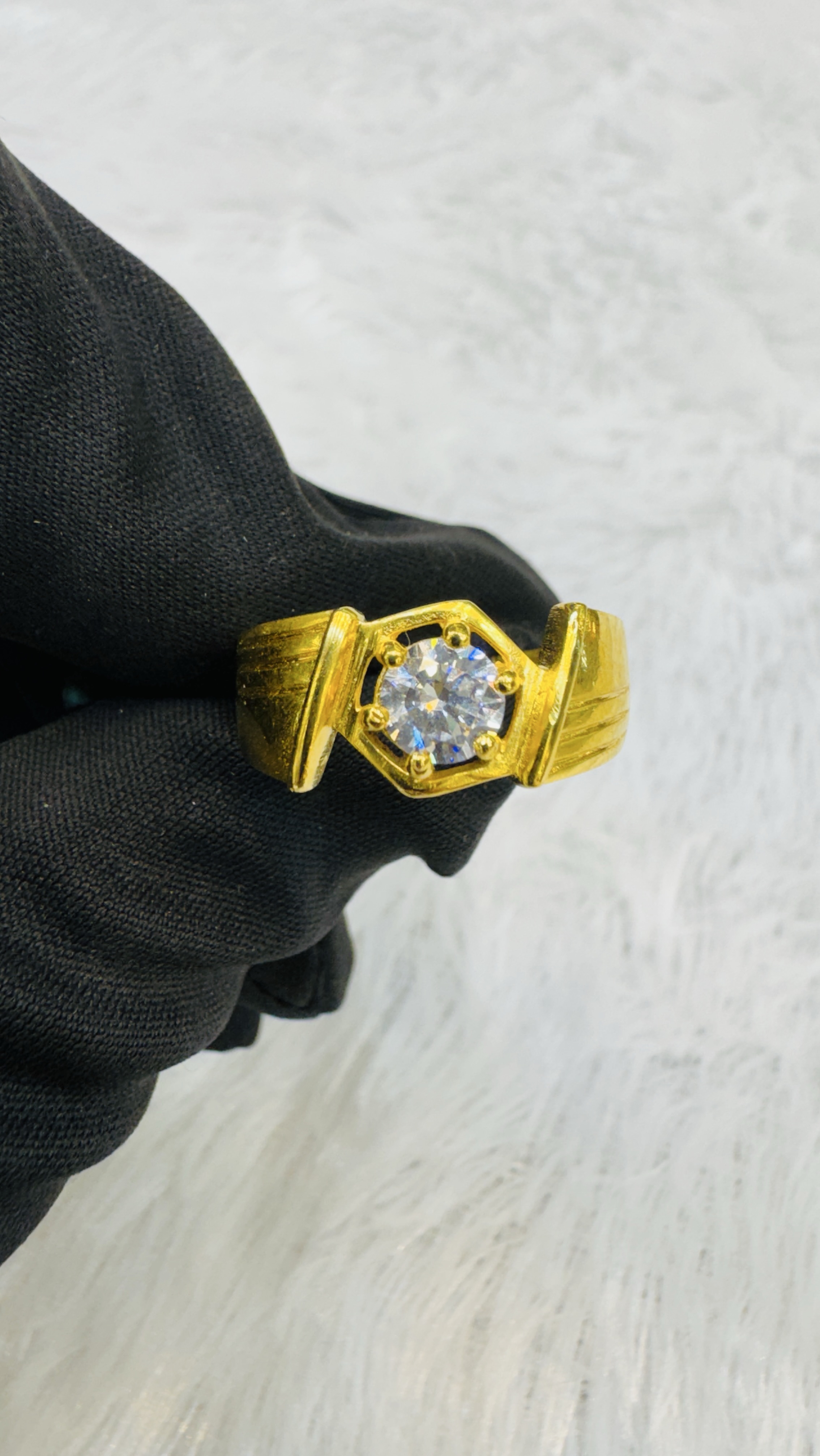 Single Stone Engagement Gold Gents Ring view 2