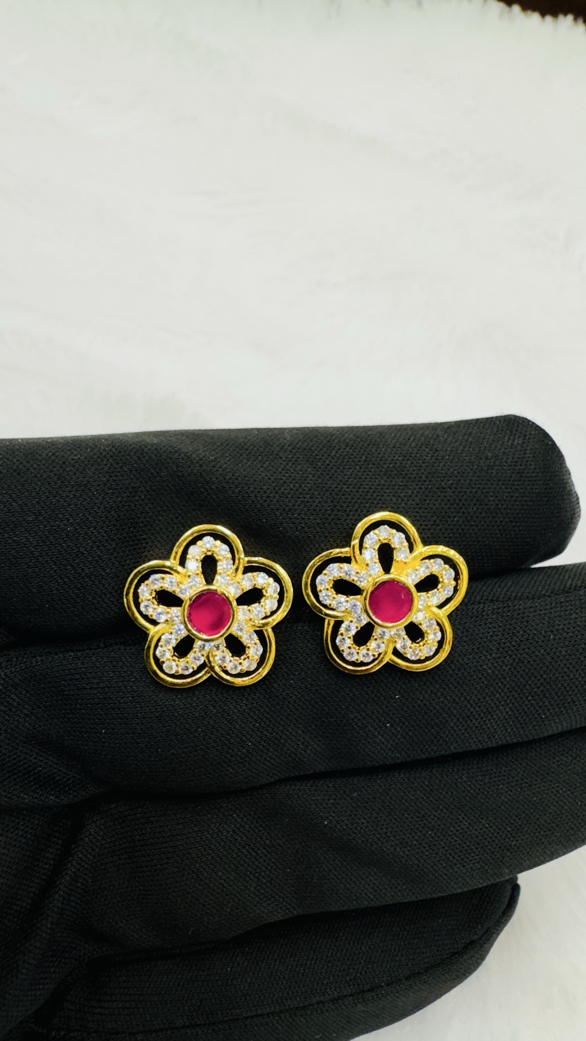 Floral Gold Stud Earrings view 2