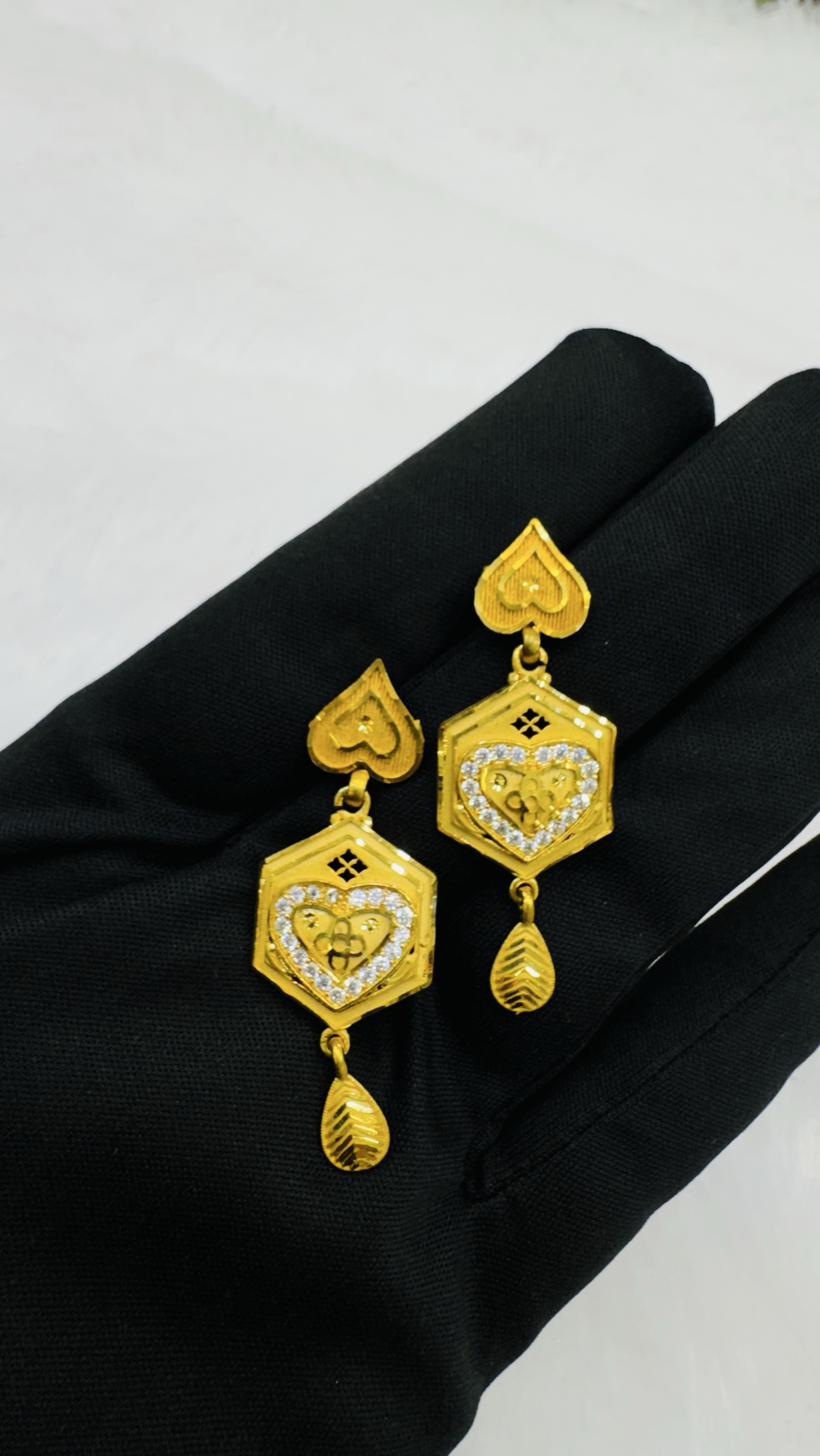 Gold Heart Drop Earrings view 2