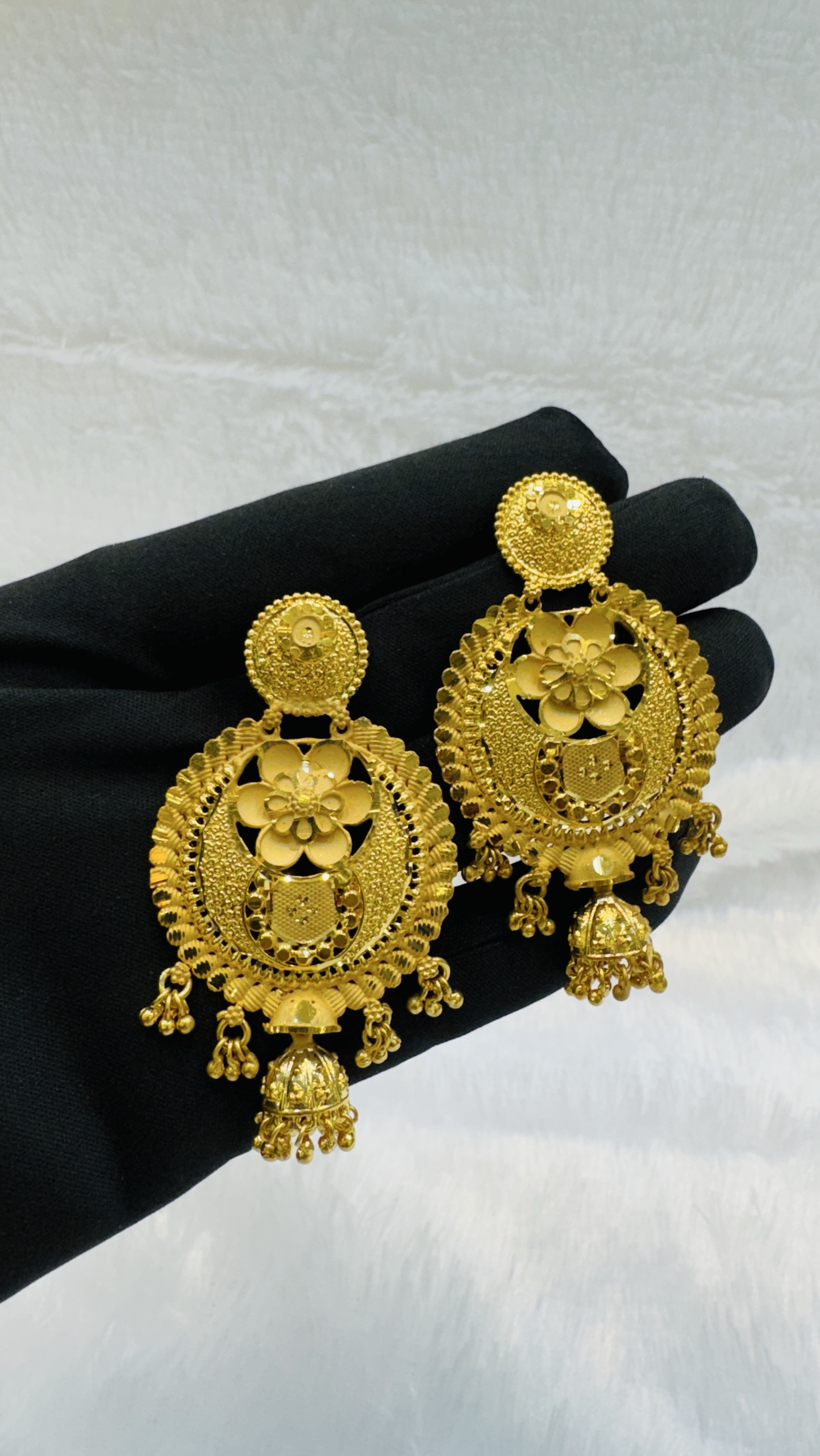 Gold Floral Chandbali Earrings view 2