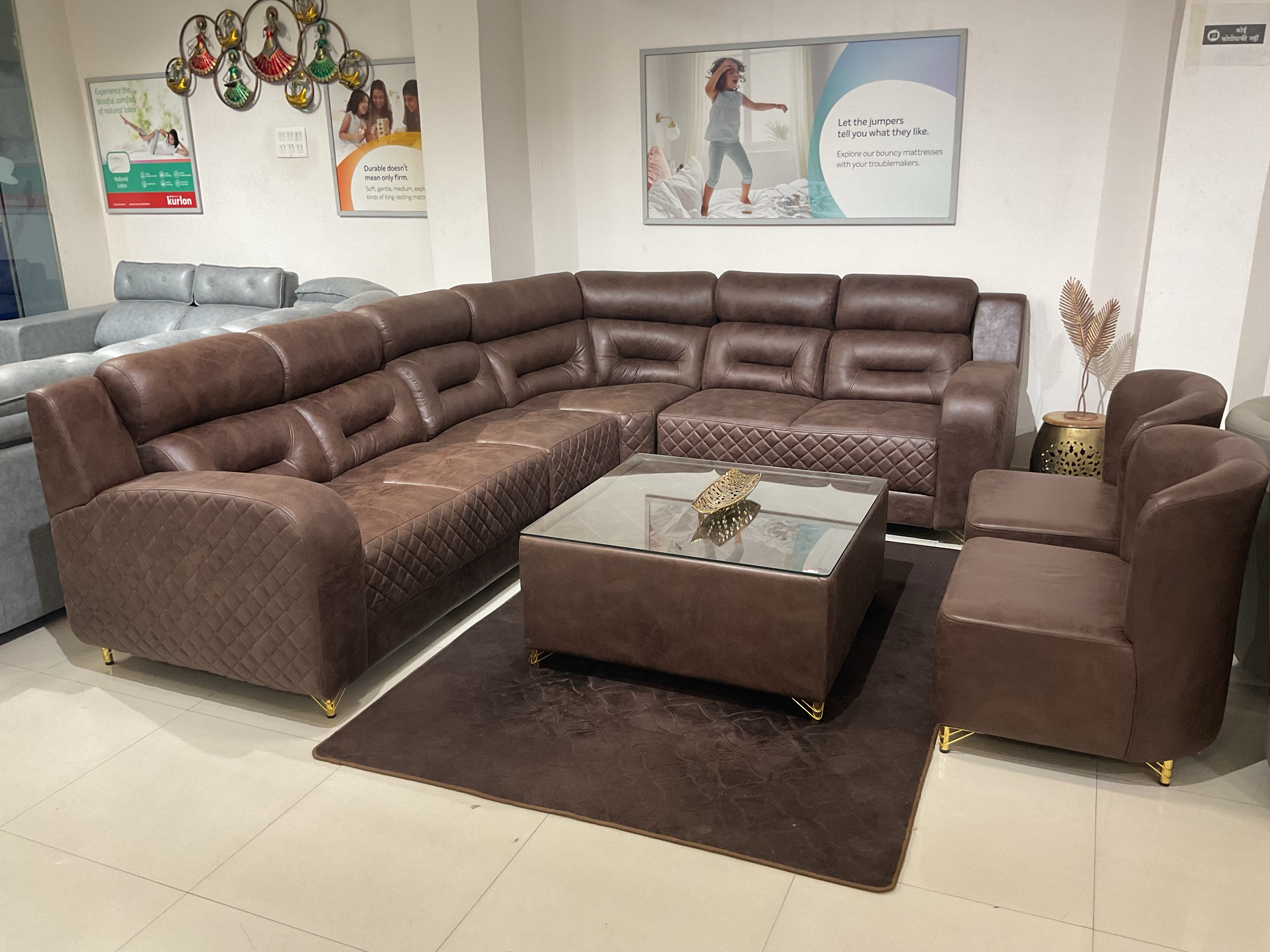 Luxurious Brown L Shape  Sofa Set view 2