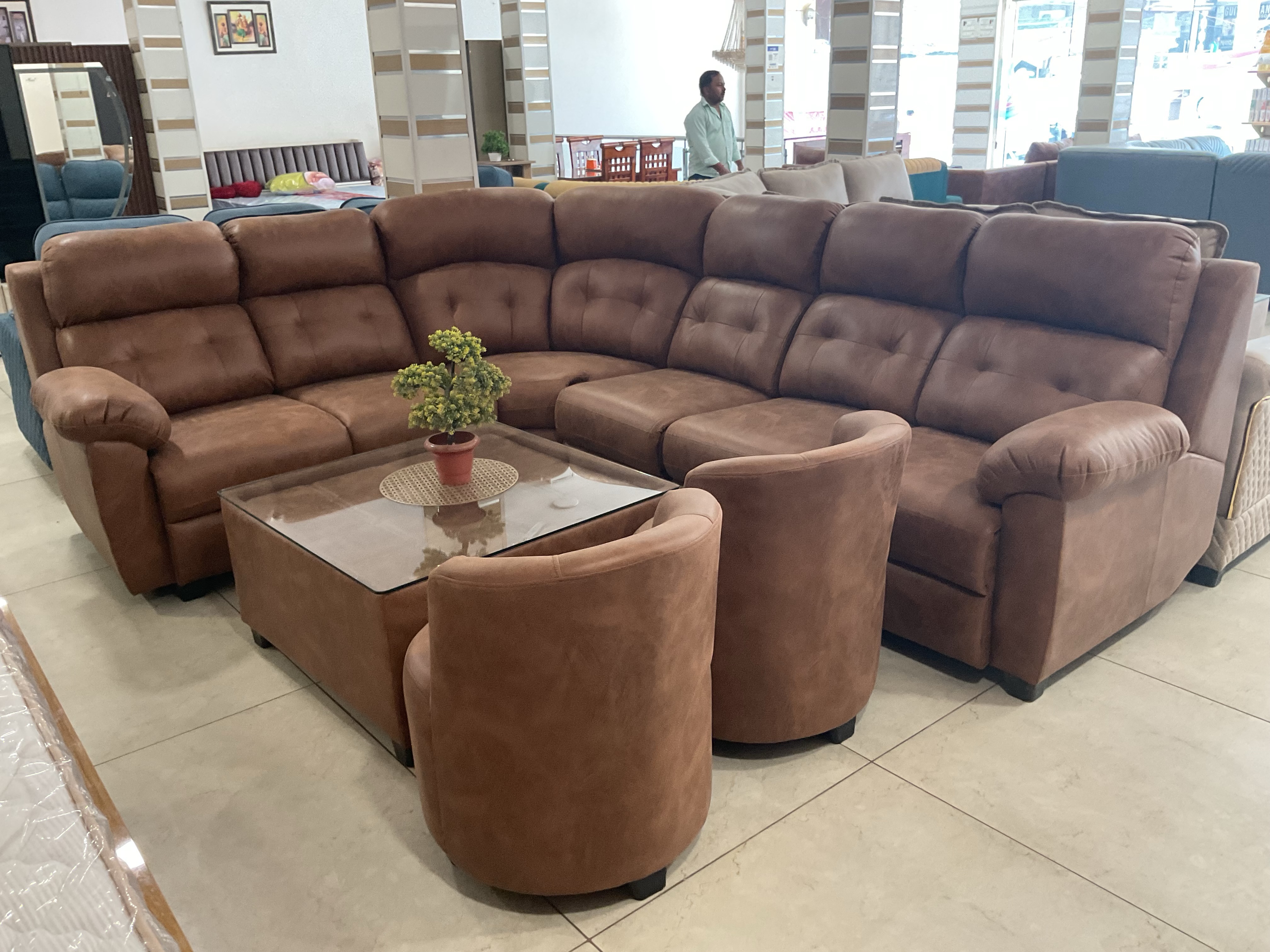 Plush Brown L Shape Sofa view 2