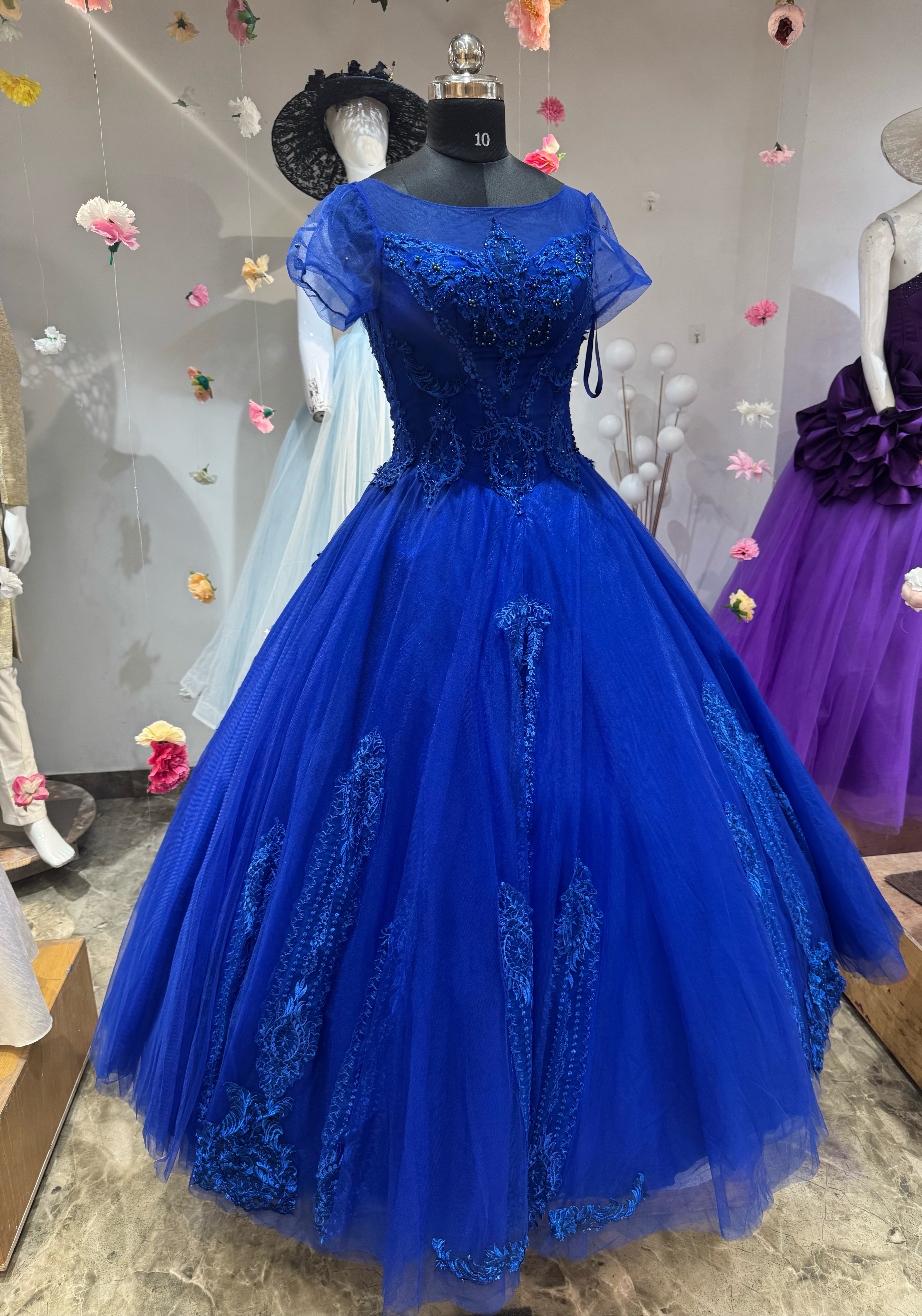 Blue Tulle Evening Gown view 2