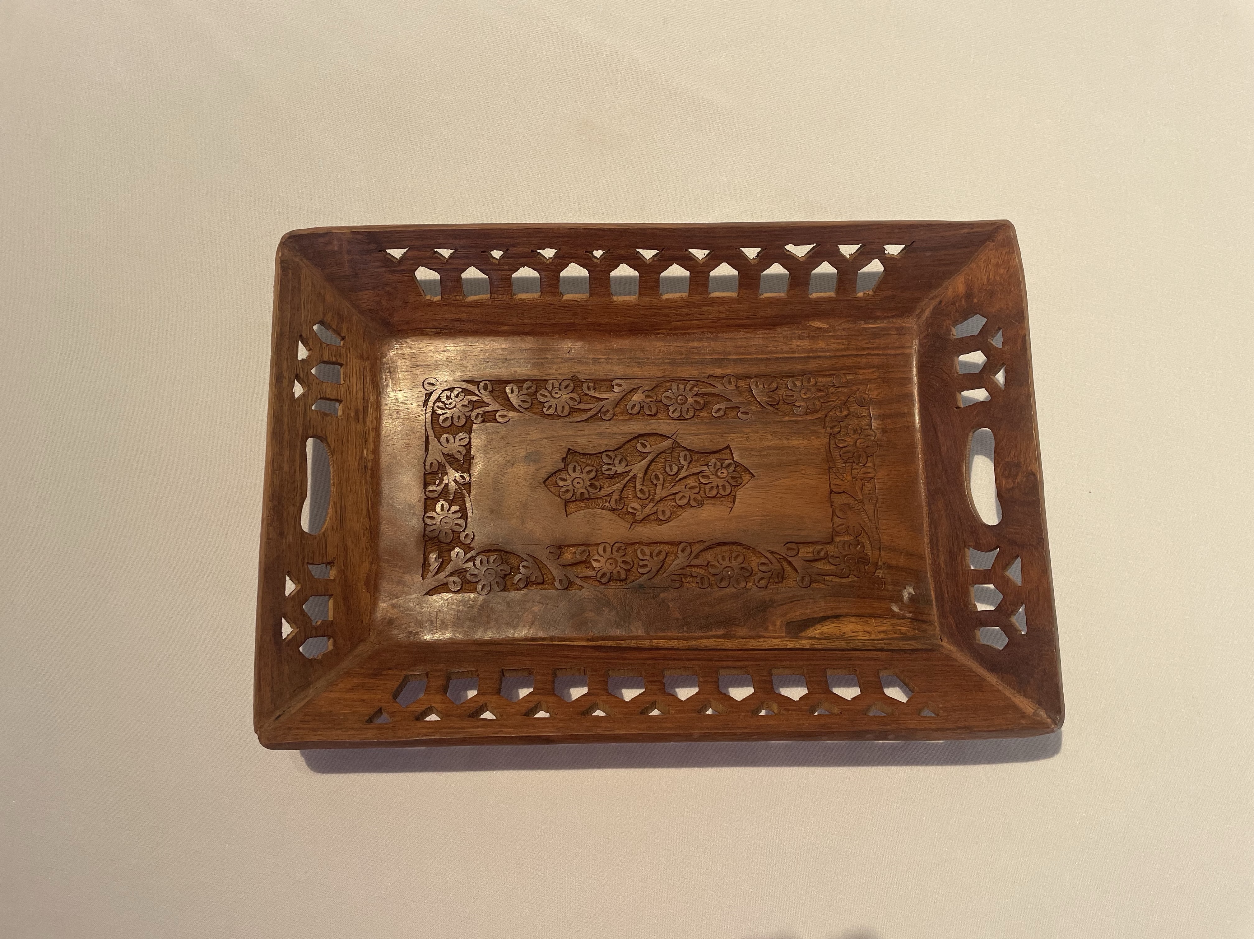 Intricately Carved Wooden Tray view 2