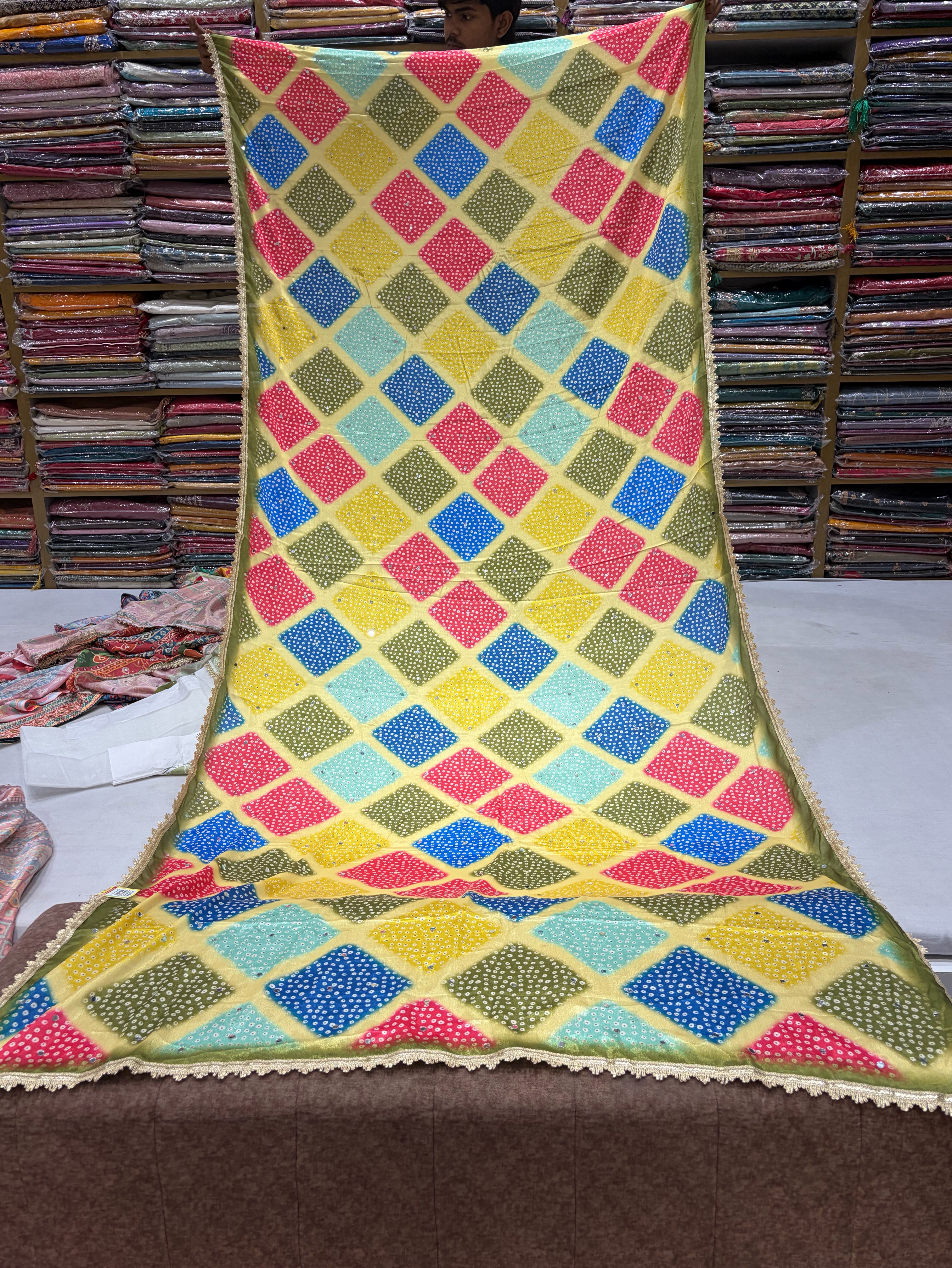 Multicolor Chinon Fabric  Saree view 2