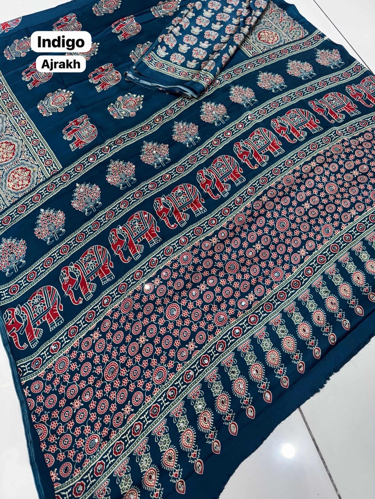 Indigo Ajrakh Saree view 2