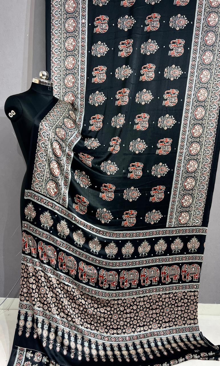 Ajrakh Print Saree view 2