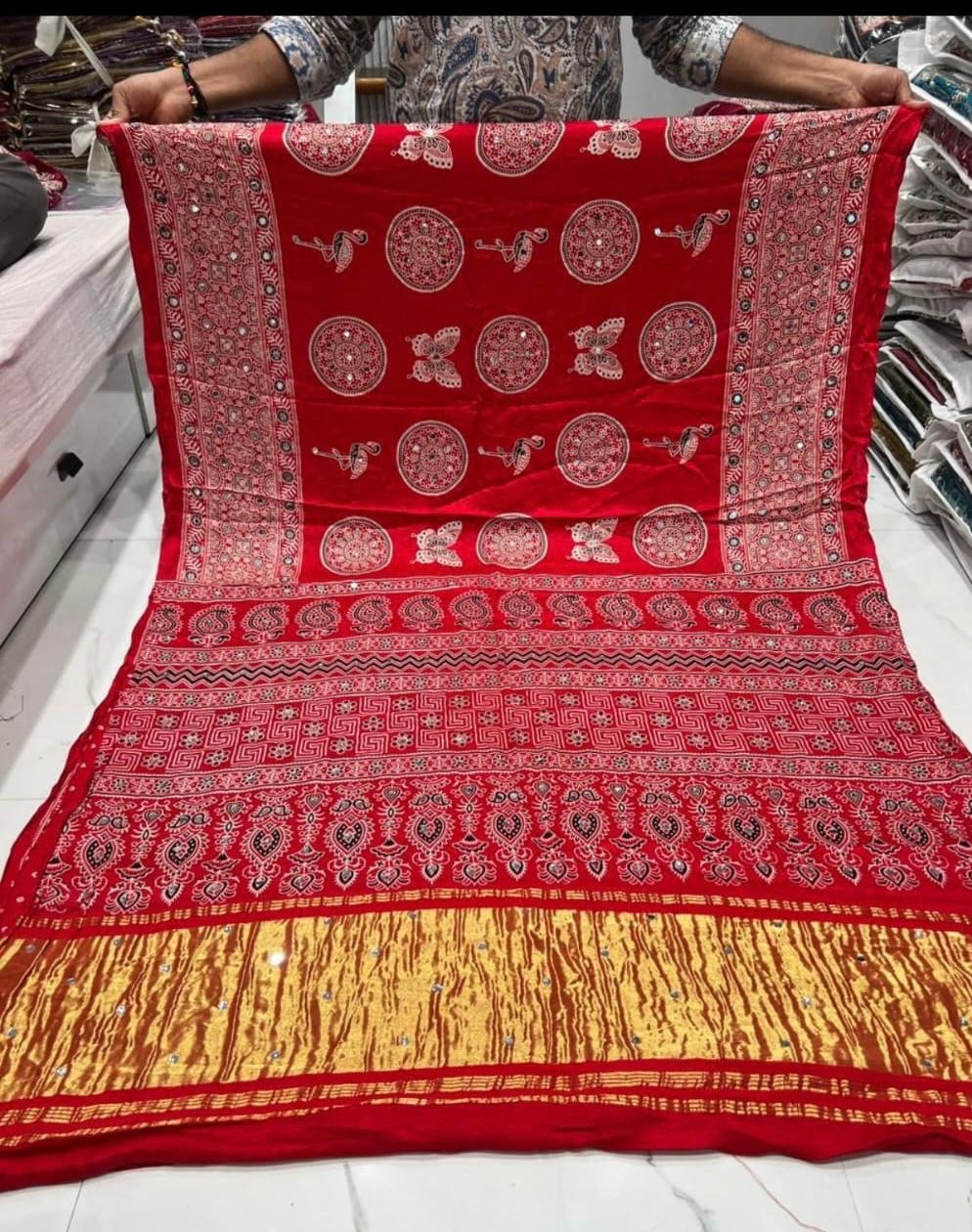 Traditional Red Ajrakh Saree view 2