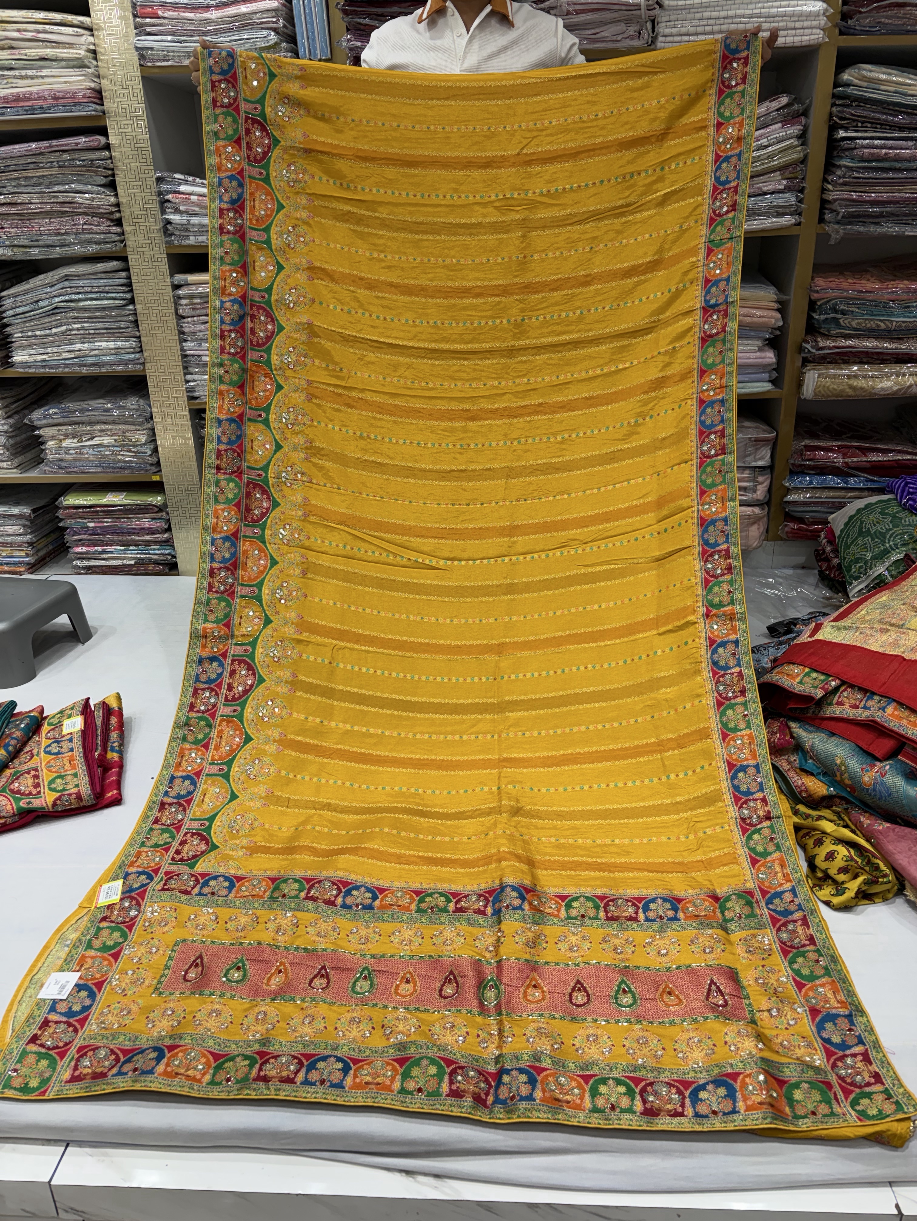 Elegant Yellow Pashmina Saree view 2
