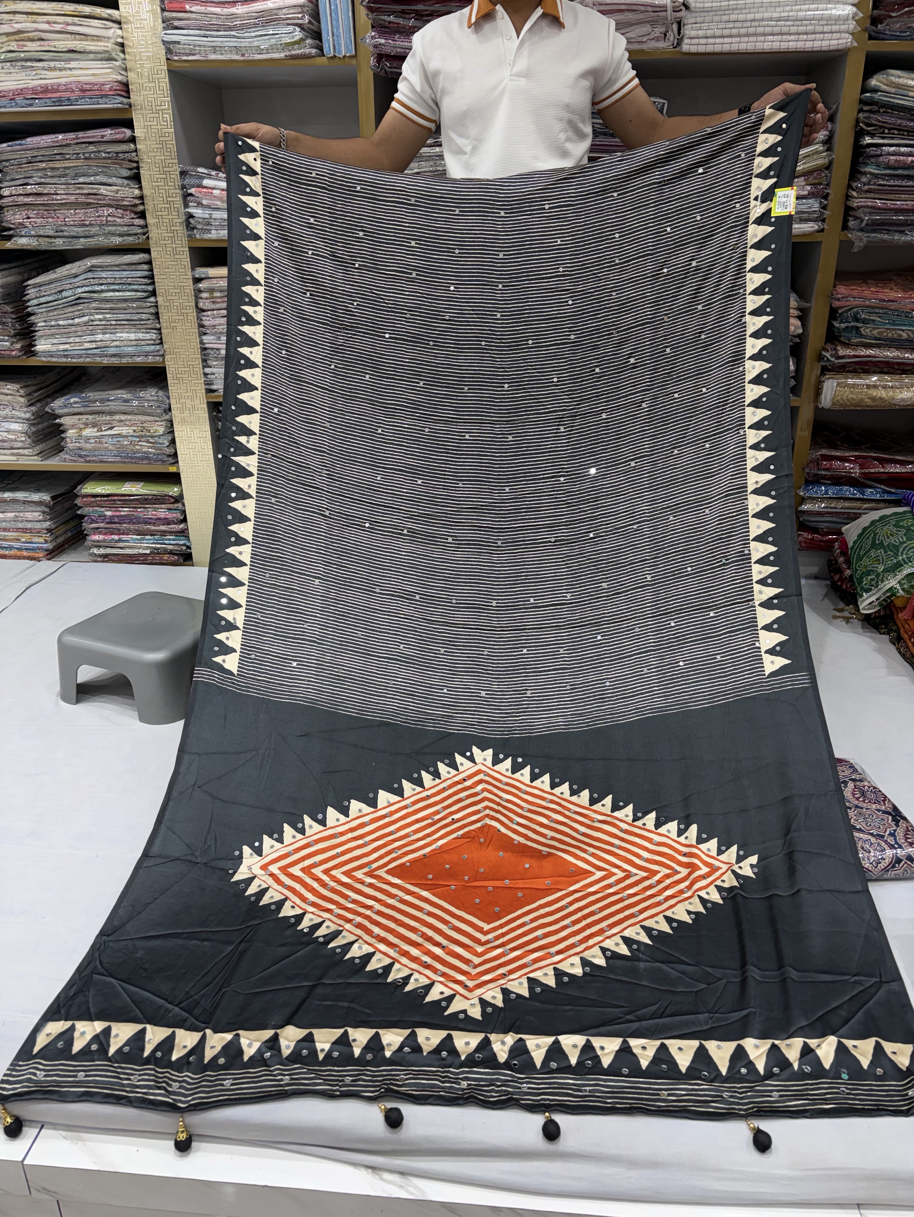 Black Ajrakh Saree view 2
