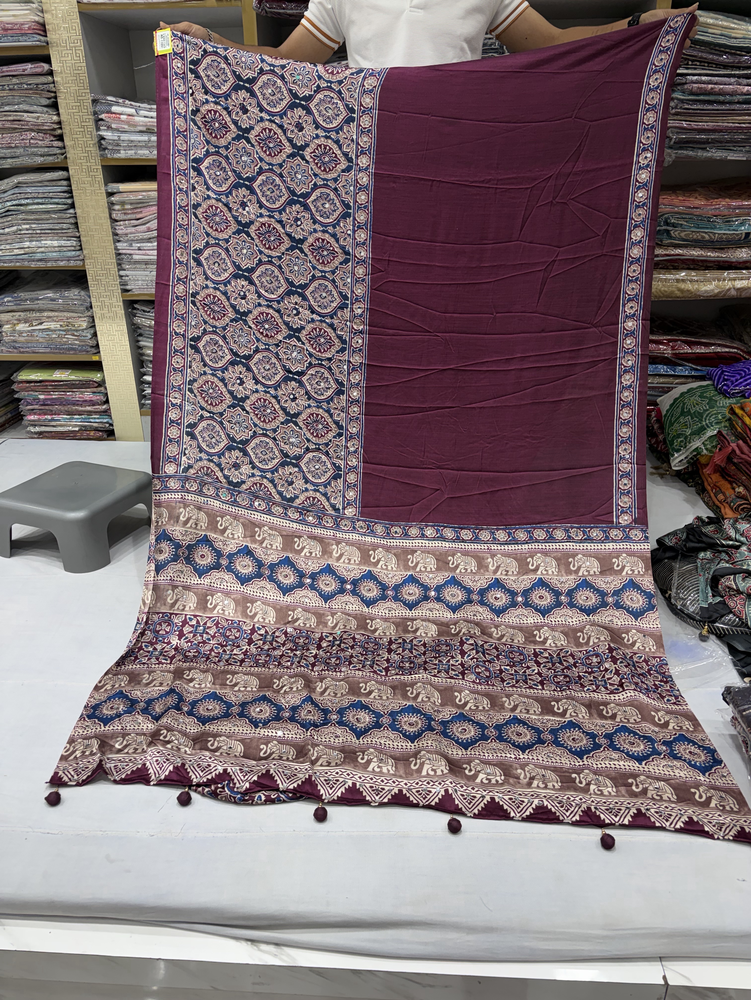 Wine Ajrakh Print Saree view 2