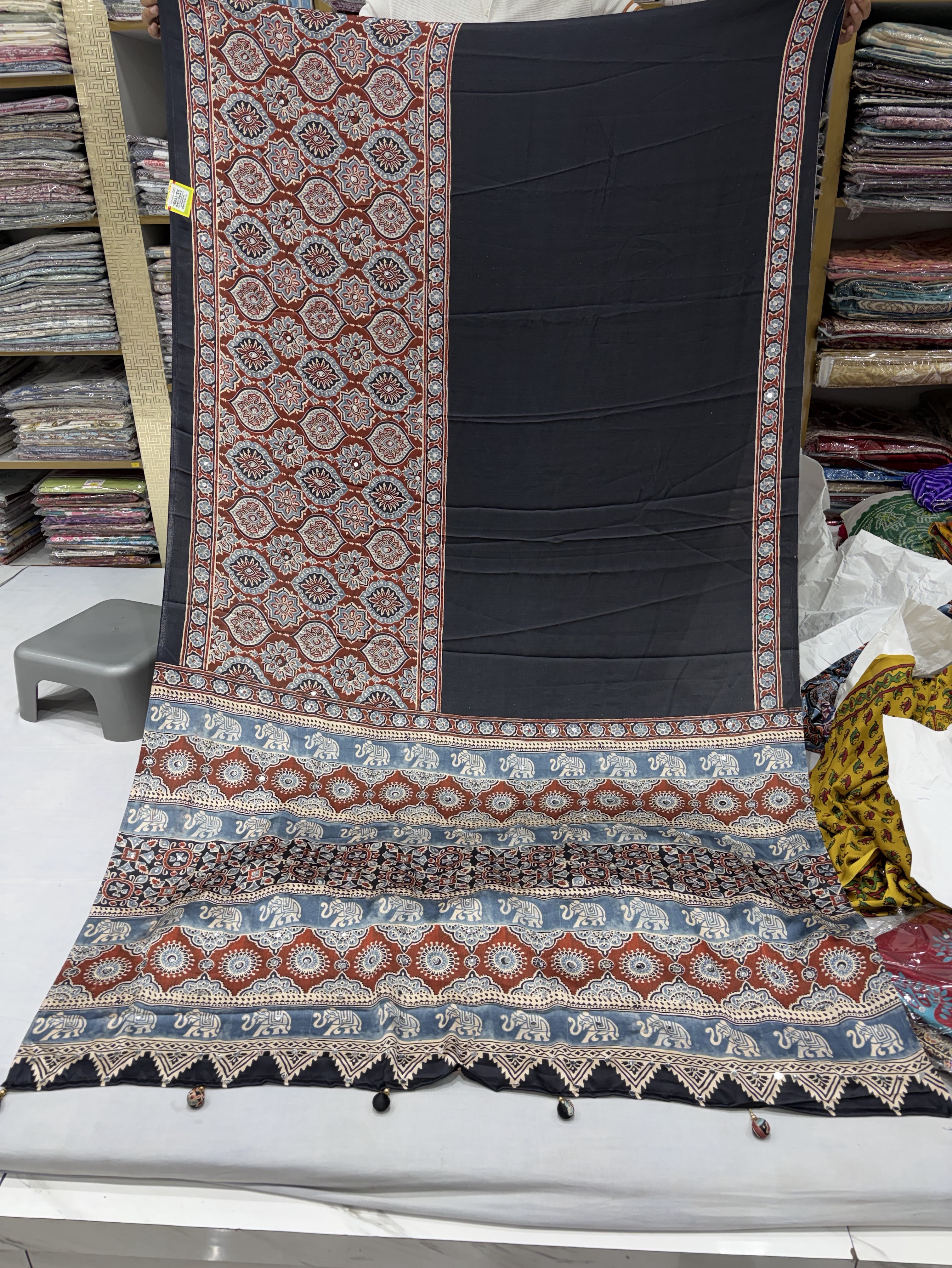Black Half Pallu Ajrakh Saree view 2