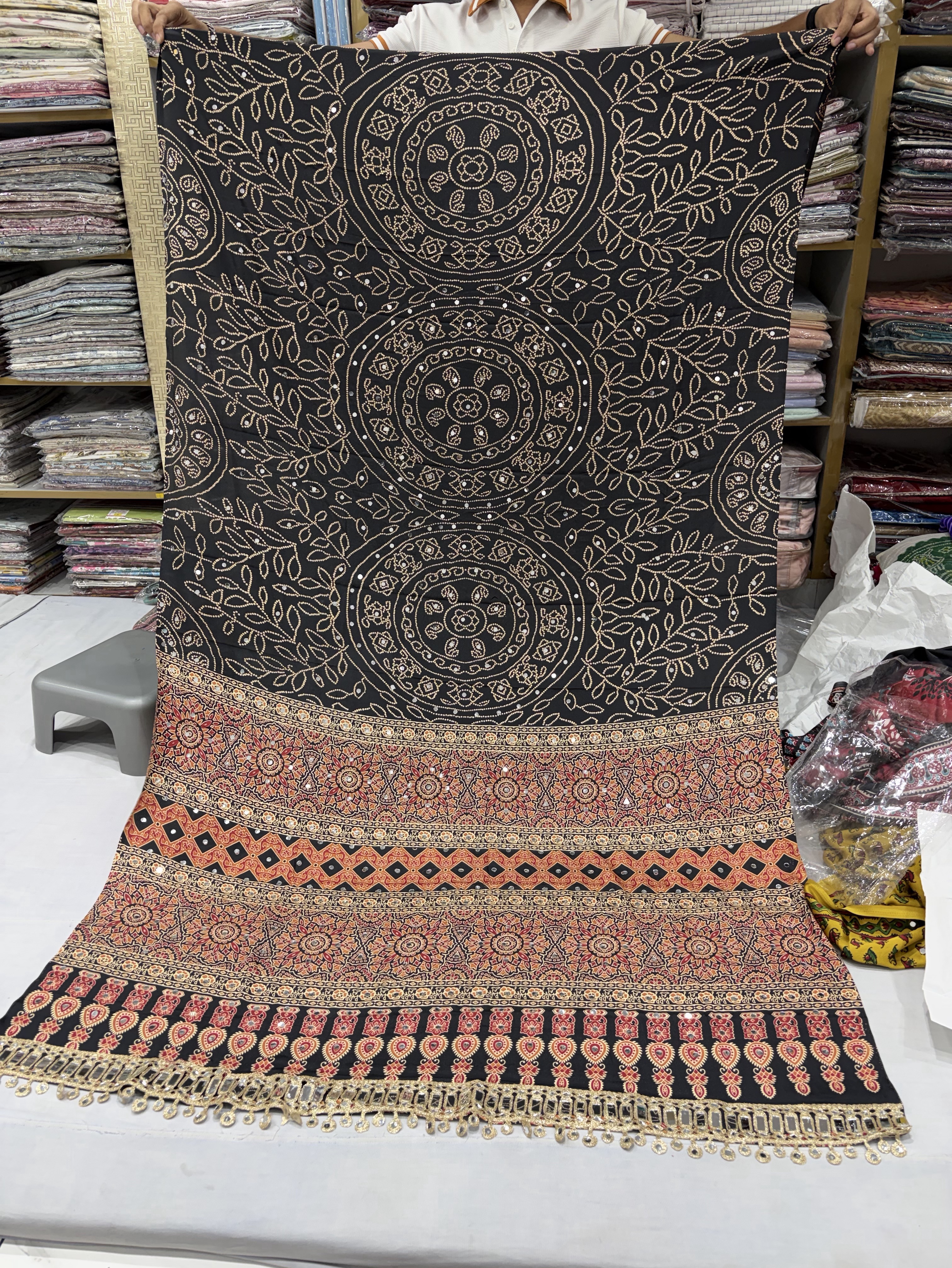 Black Ajrakh Print Saree view 2