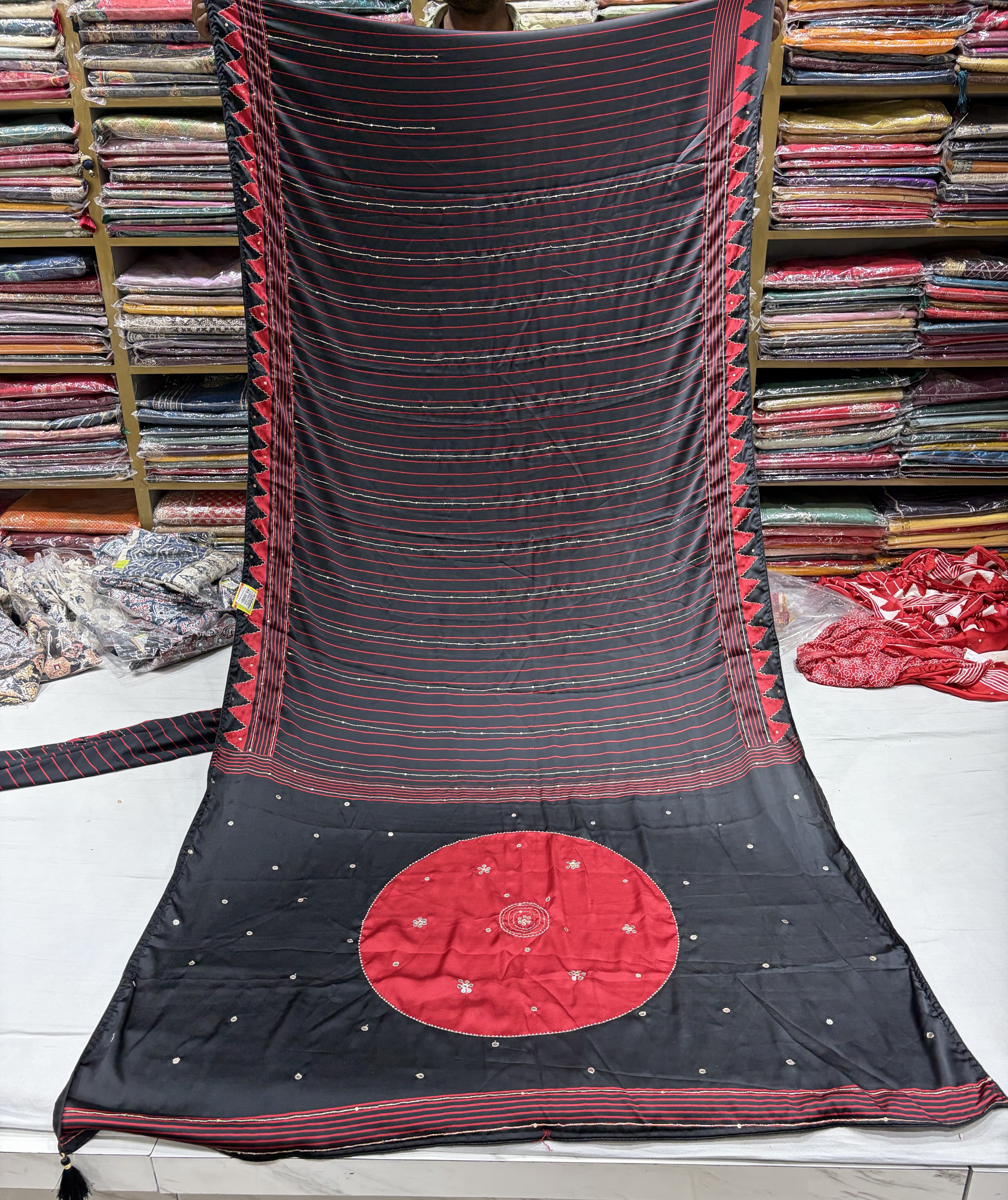 Black & Red Traditional Saree view 2