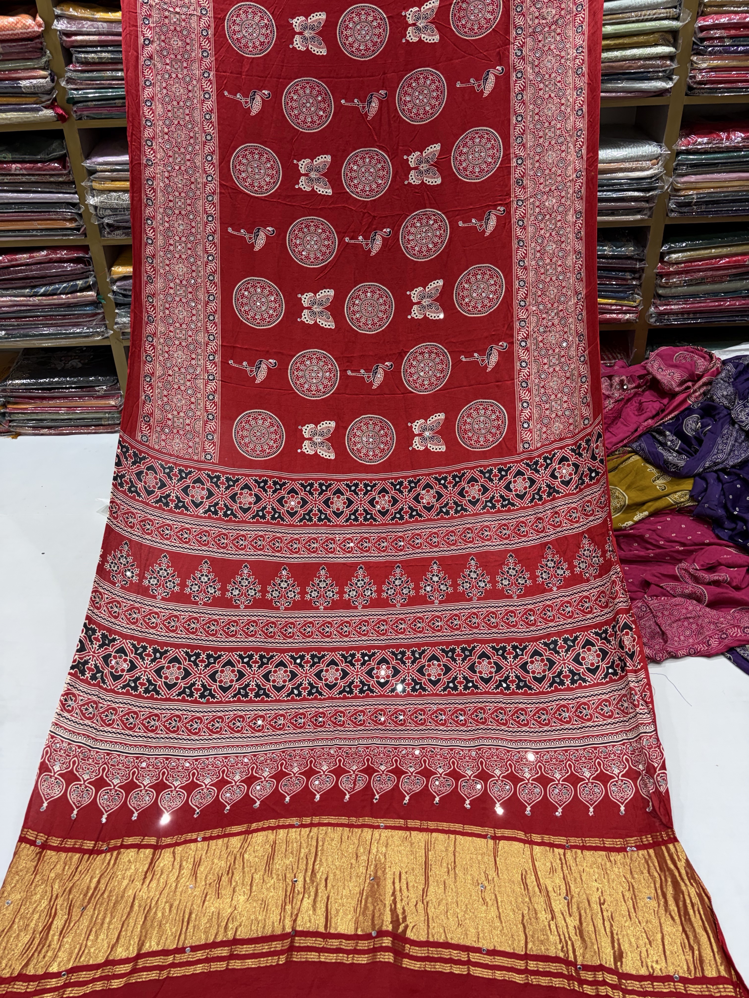 Butterfly Ajrakh Saree view 2