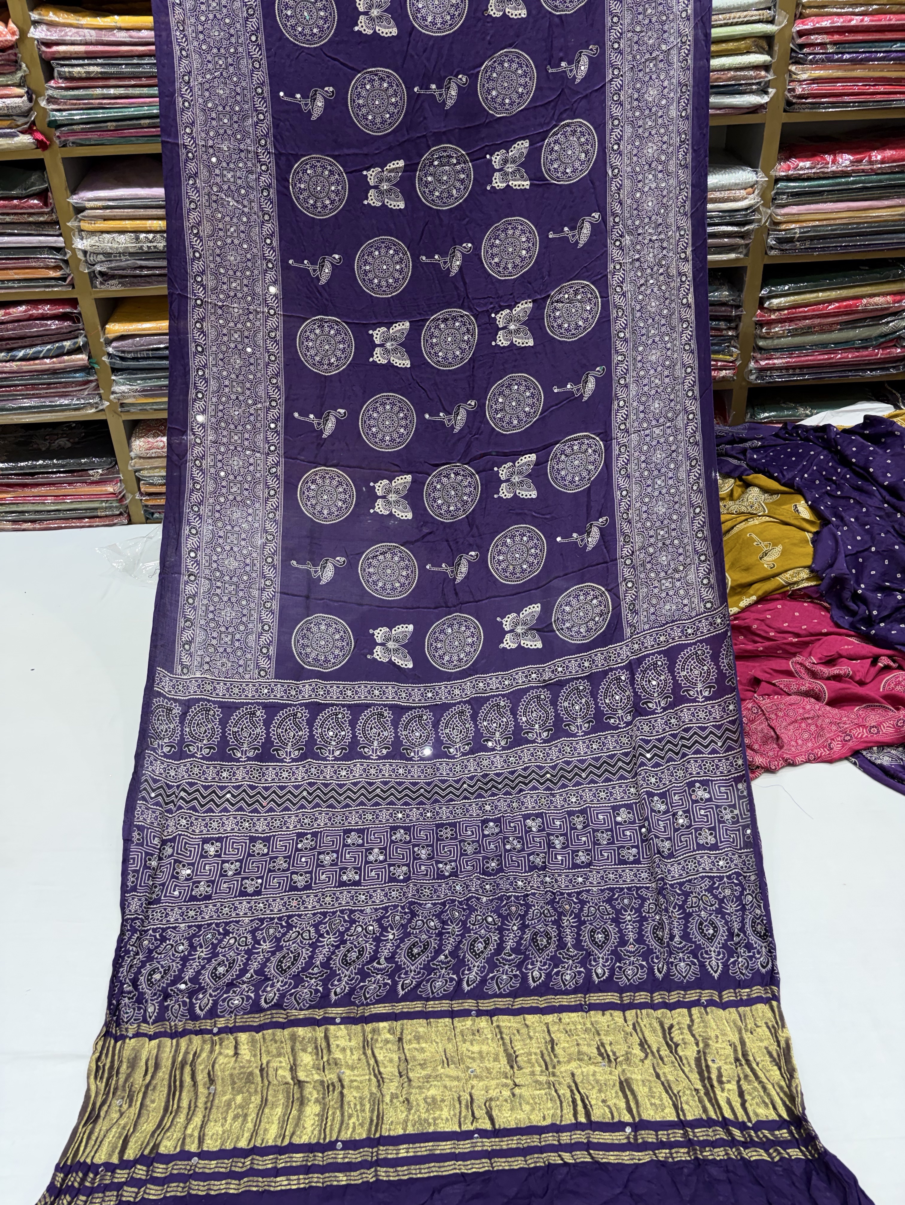 Butterfly Blue Ajrakh Saree view 2