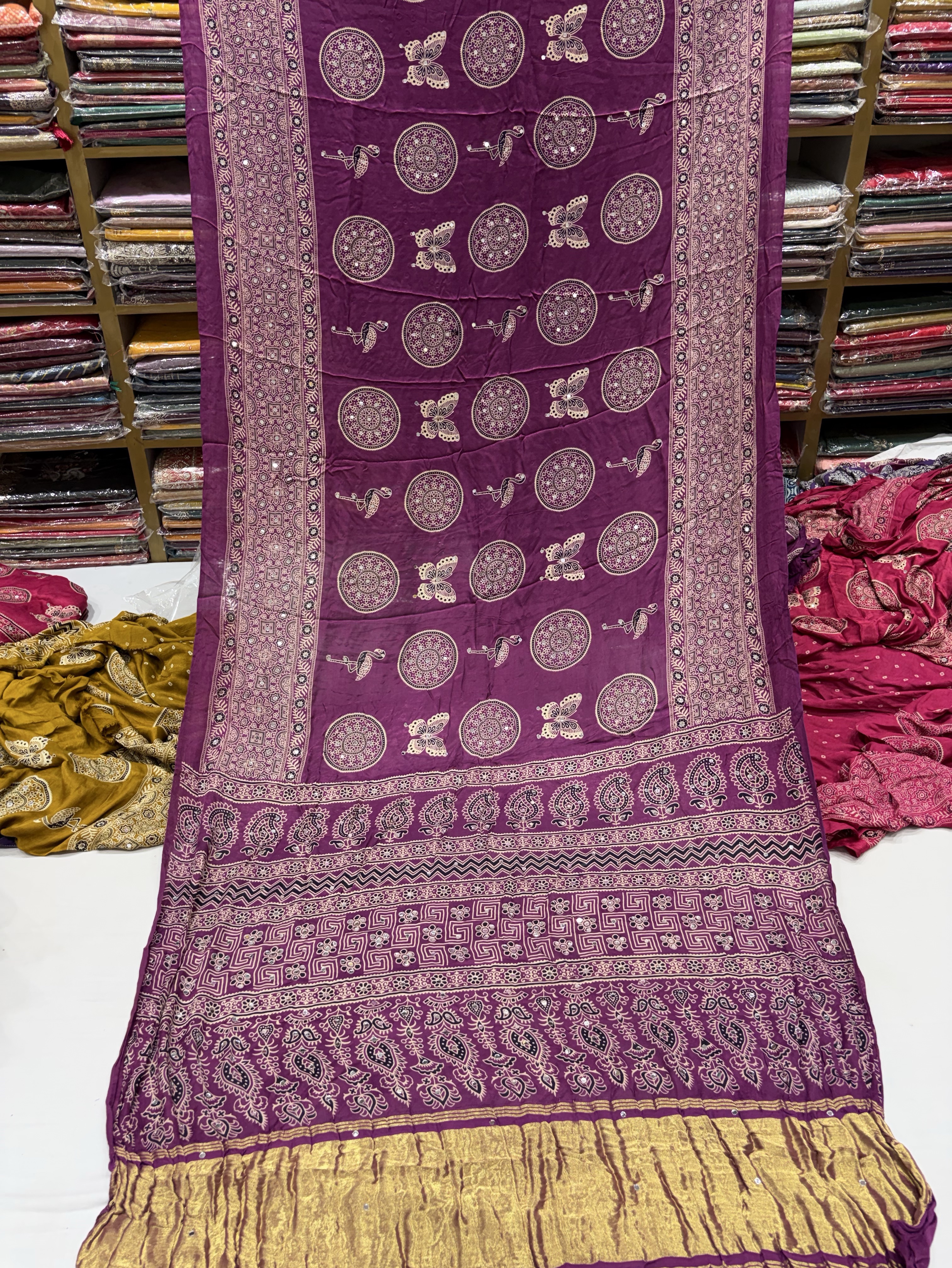 Pink Ajrakh Saree Purple view 2