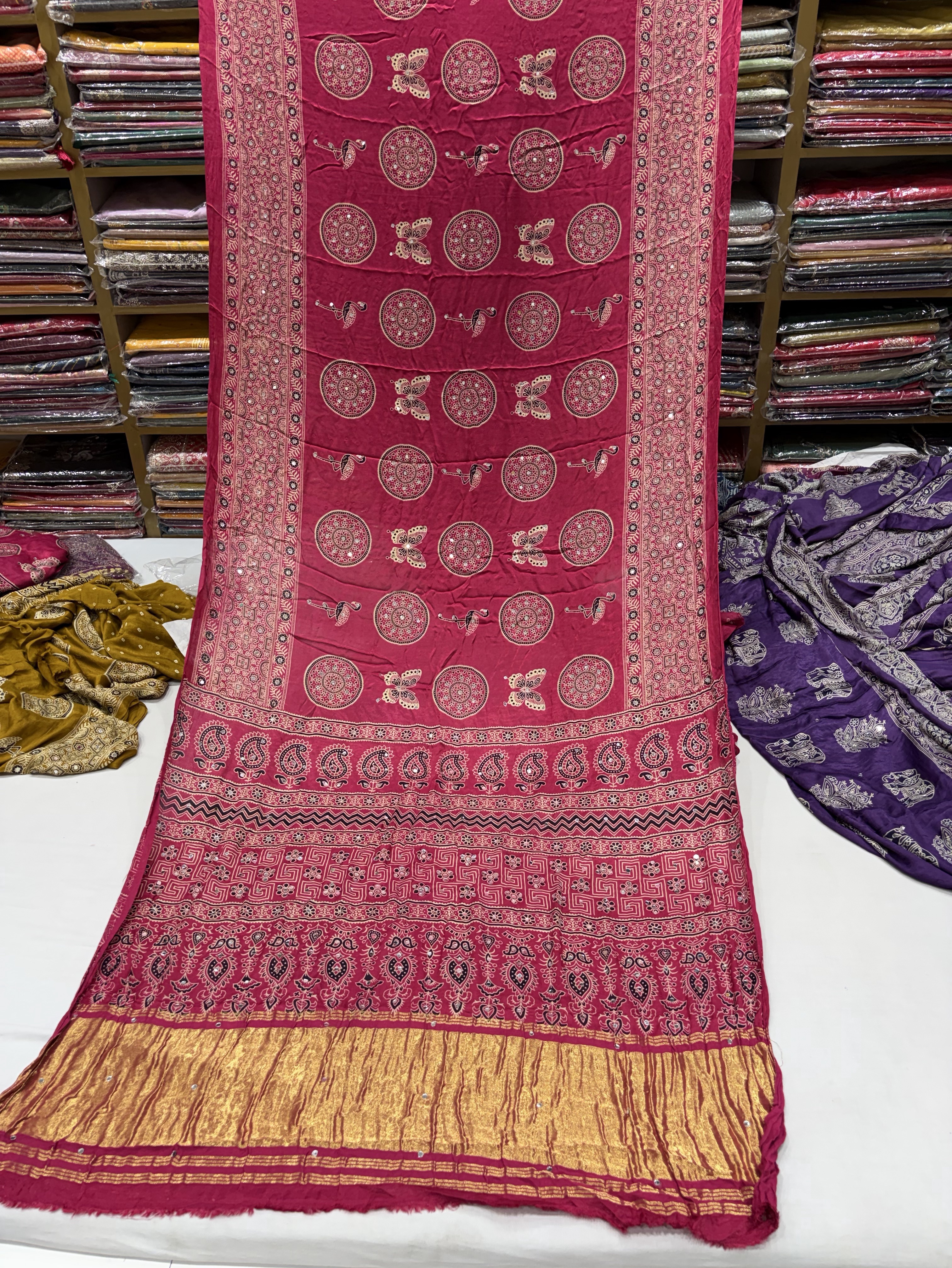 Light Pink Ajrakh Saree view 2