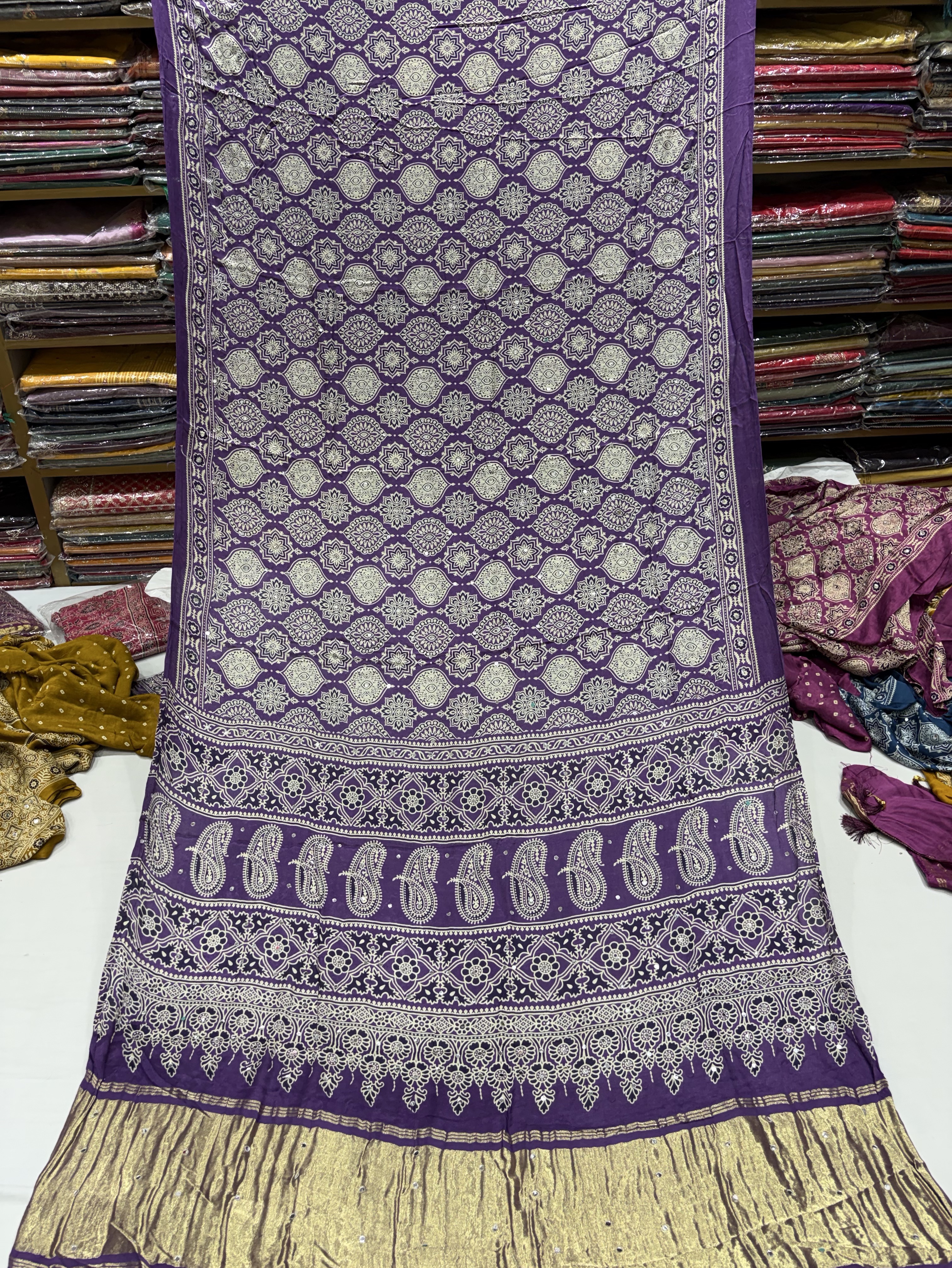 Purple Ajrakh Saree view 2