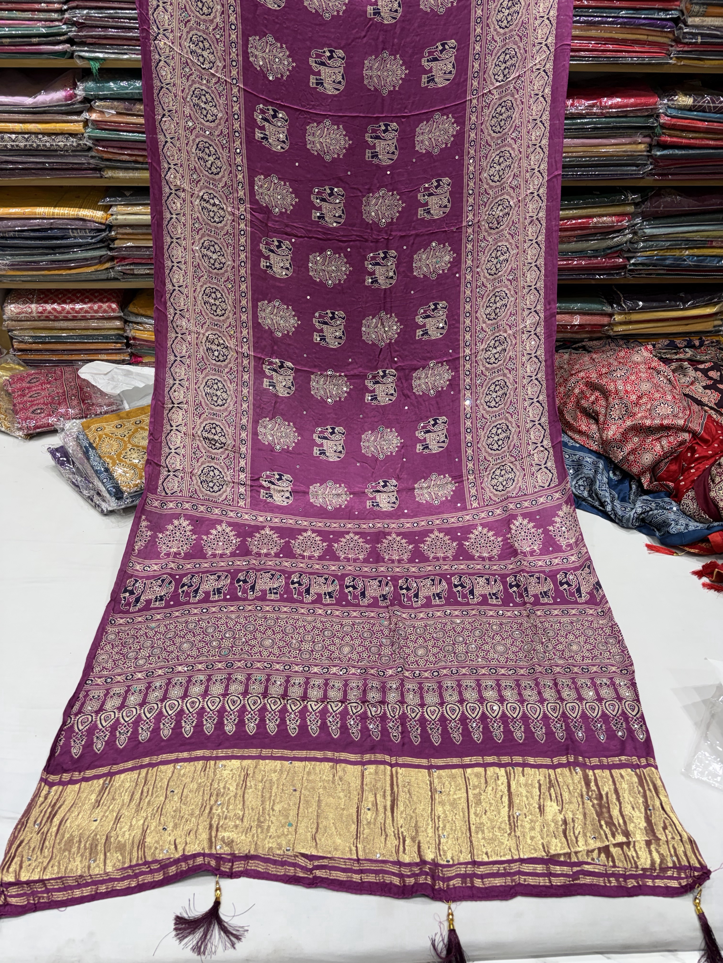 Ajrakh Embellished Saree view 2