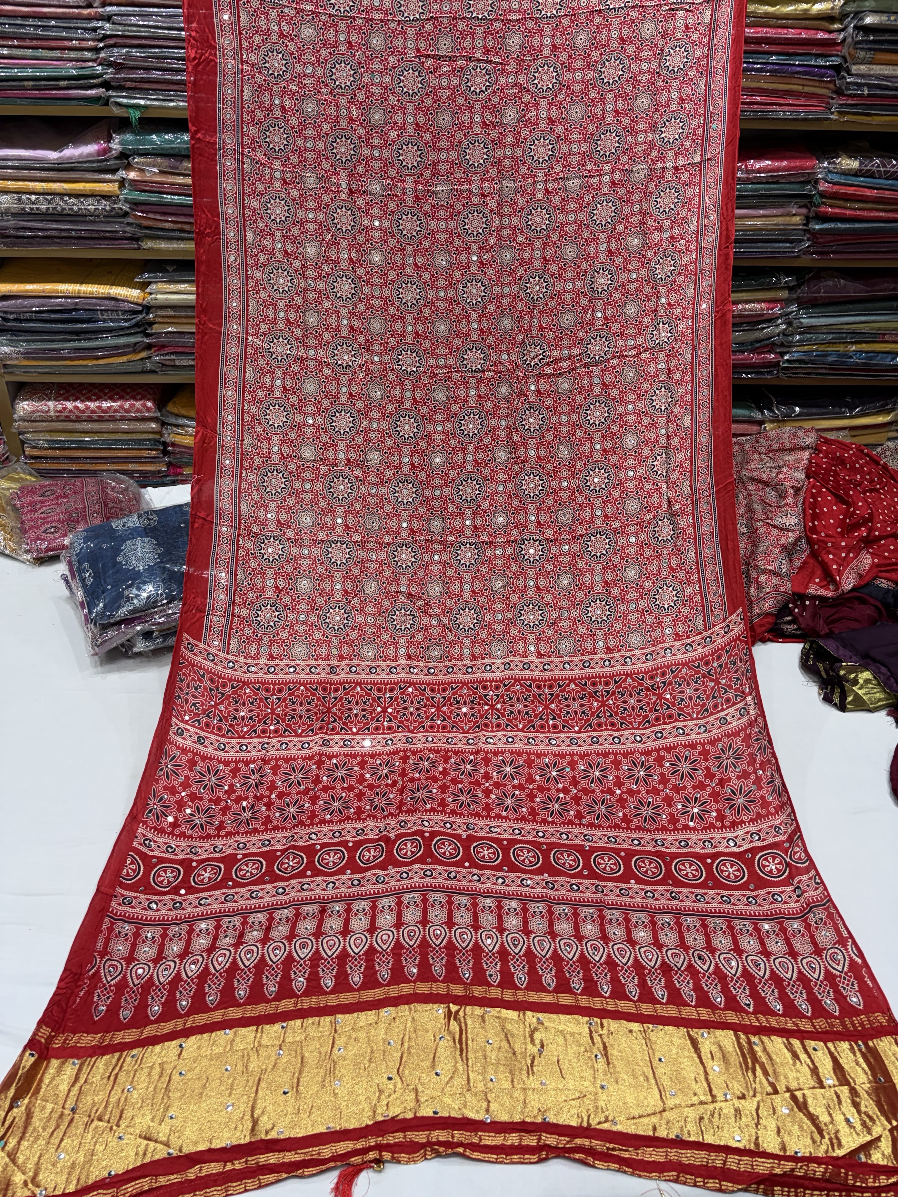 Red Ajrakh Saree view 2