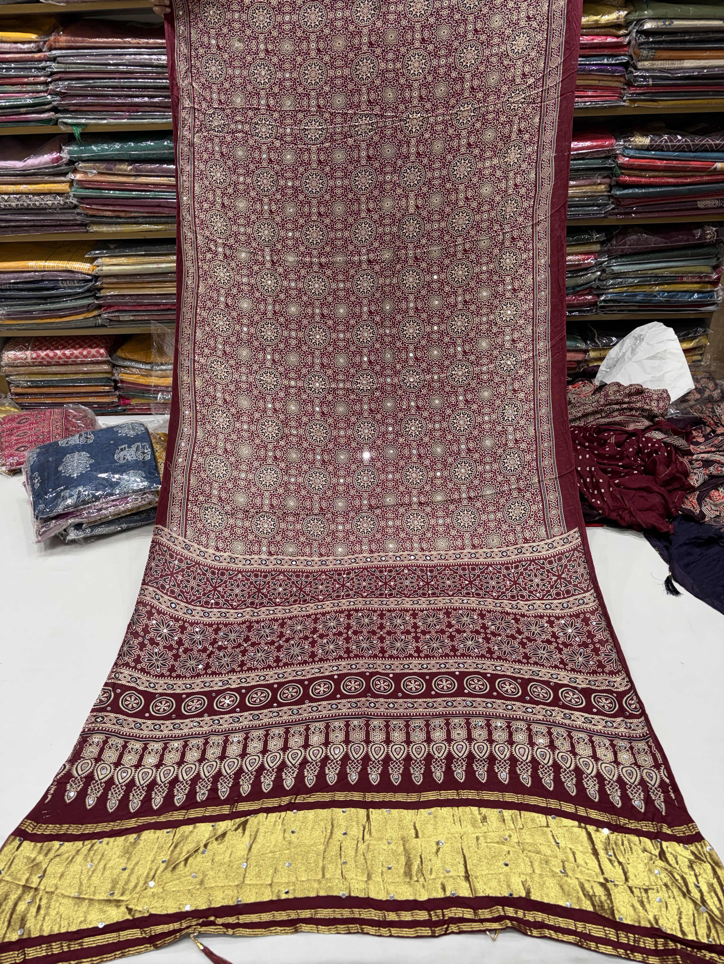 Maroon Ajrakh Saree view 2