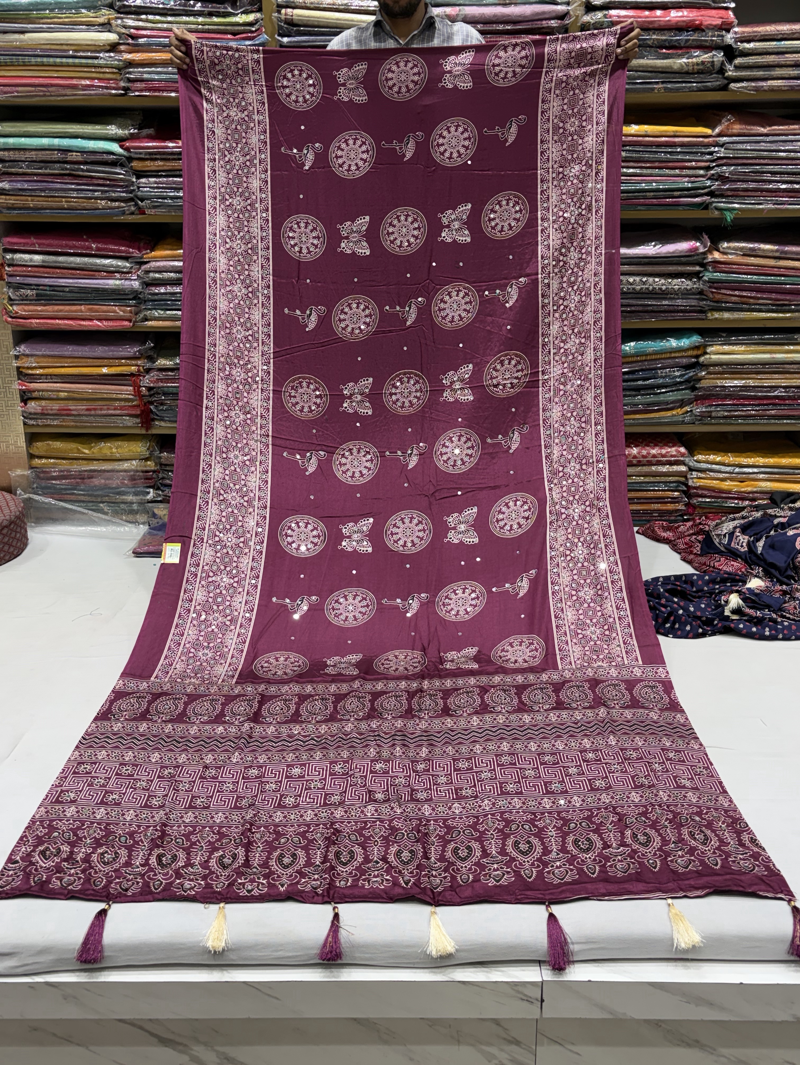 Dark Pink Butterfly Ajrakh Saree view 2