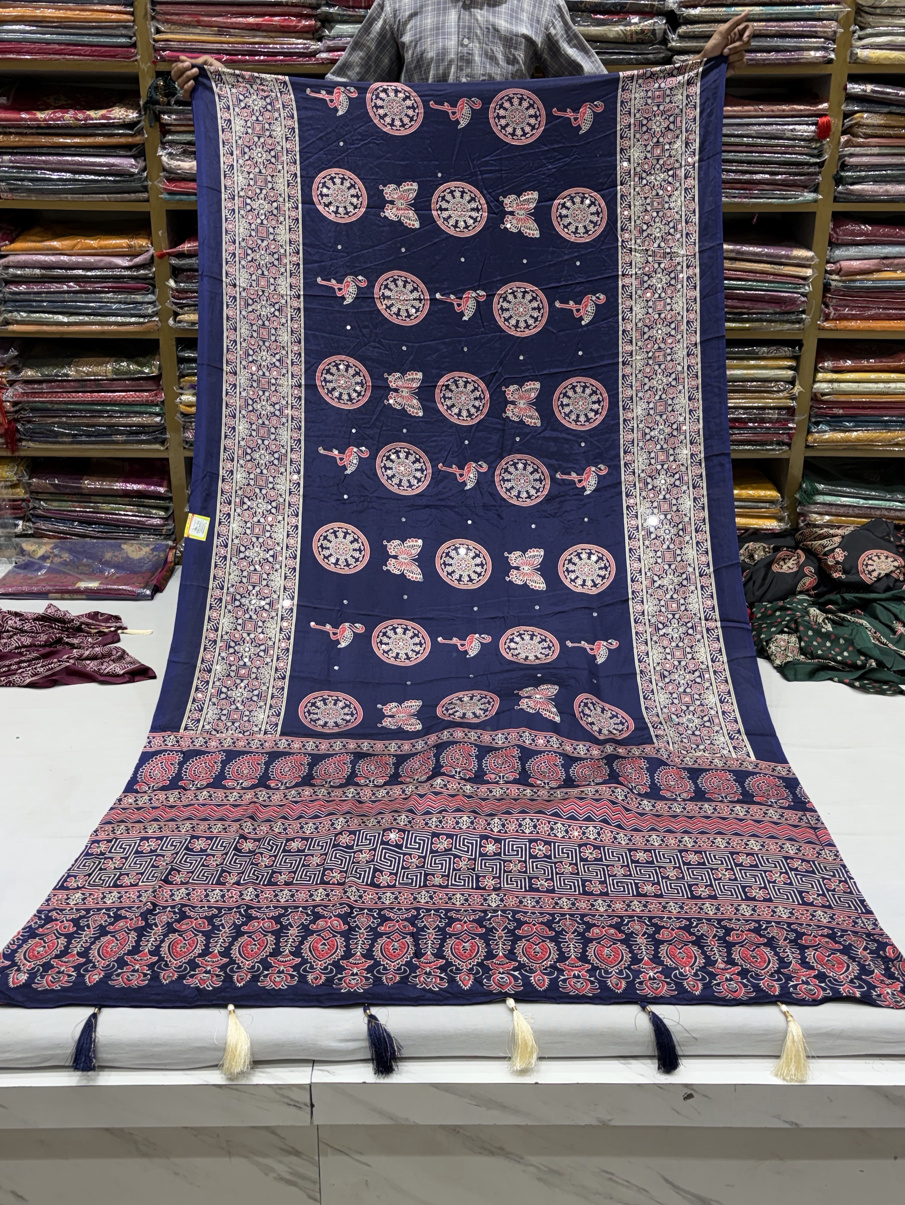 Butterfly Aajrakh Crape Saree view 2