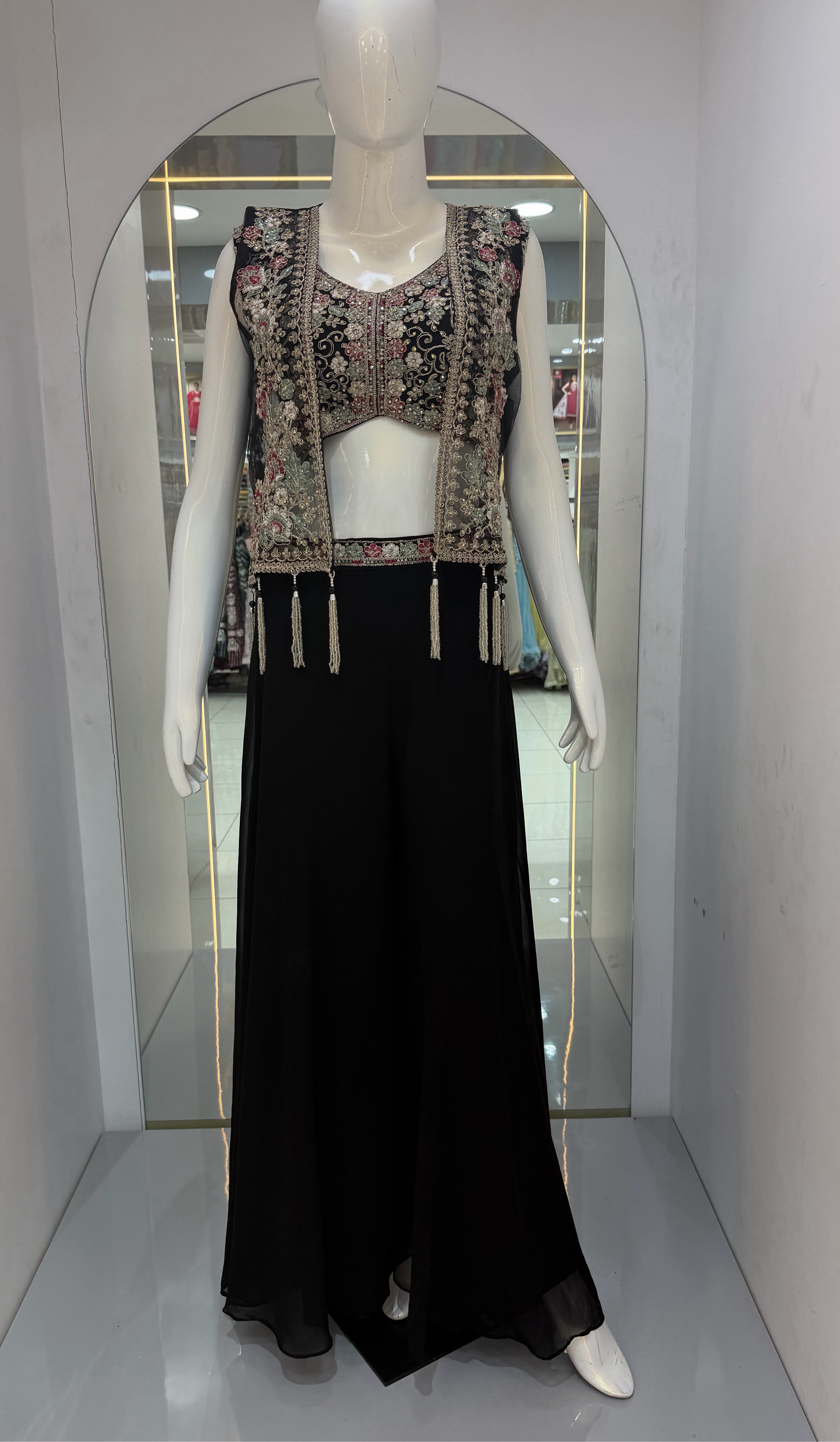 Embroidered Crop Top with Flared Pants view 2