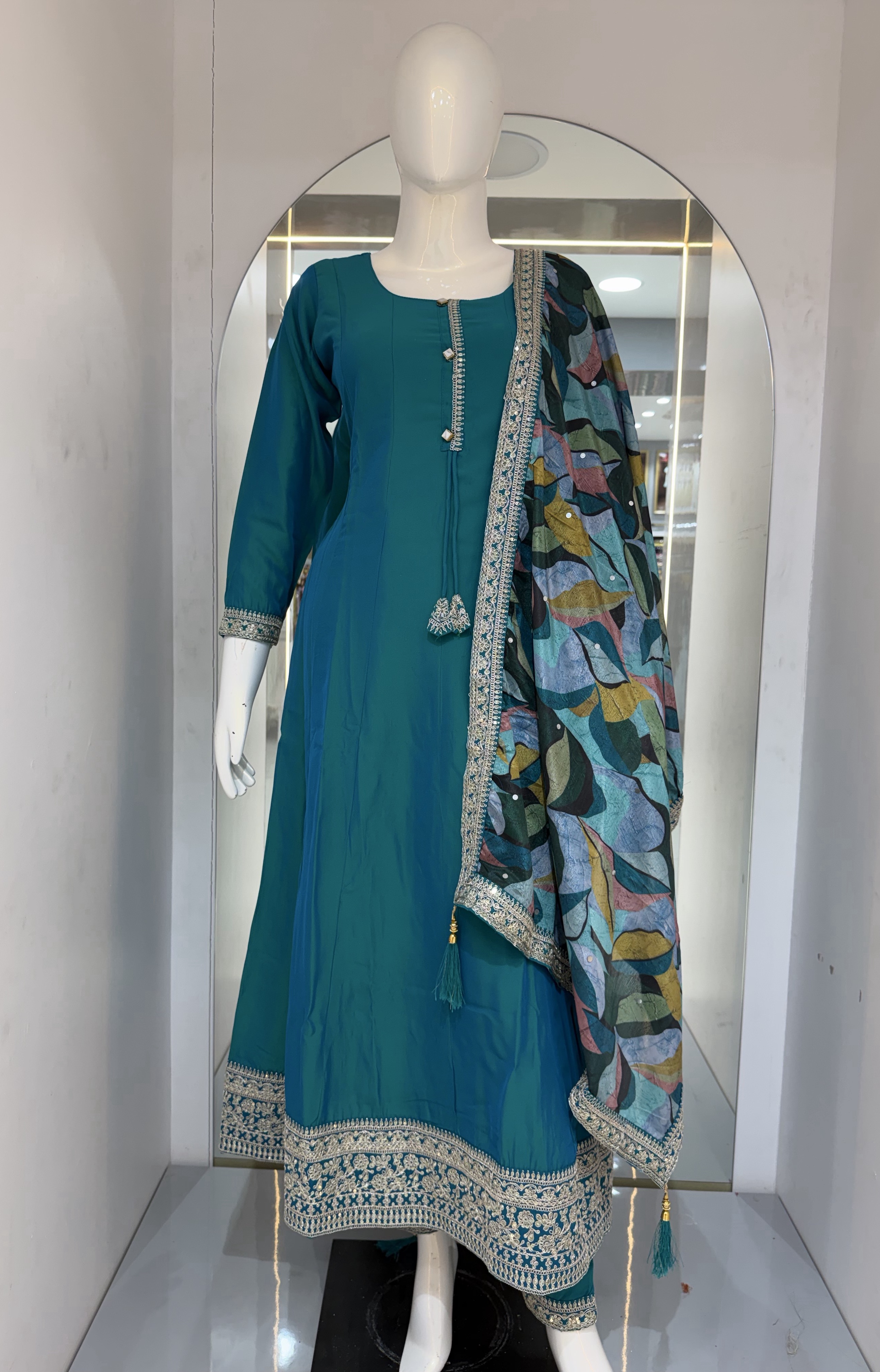 Teal Anarkali Suit view 2