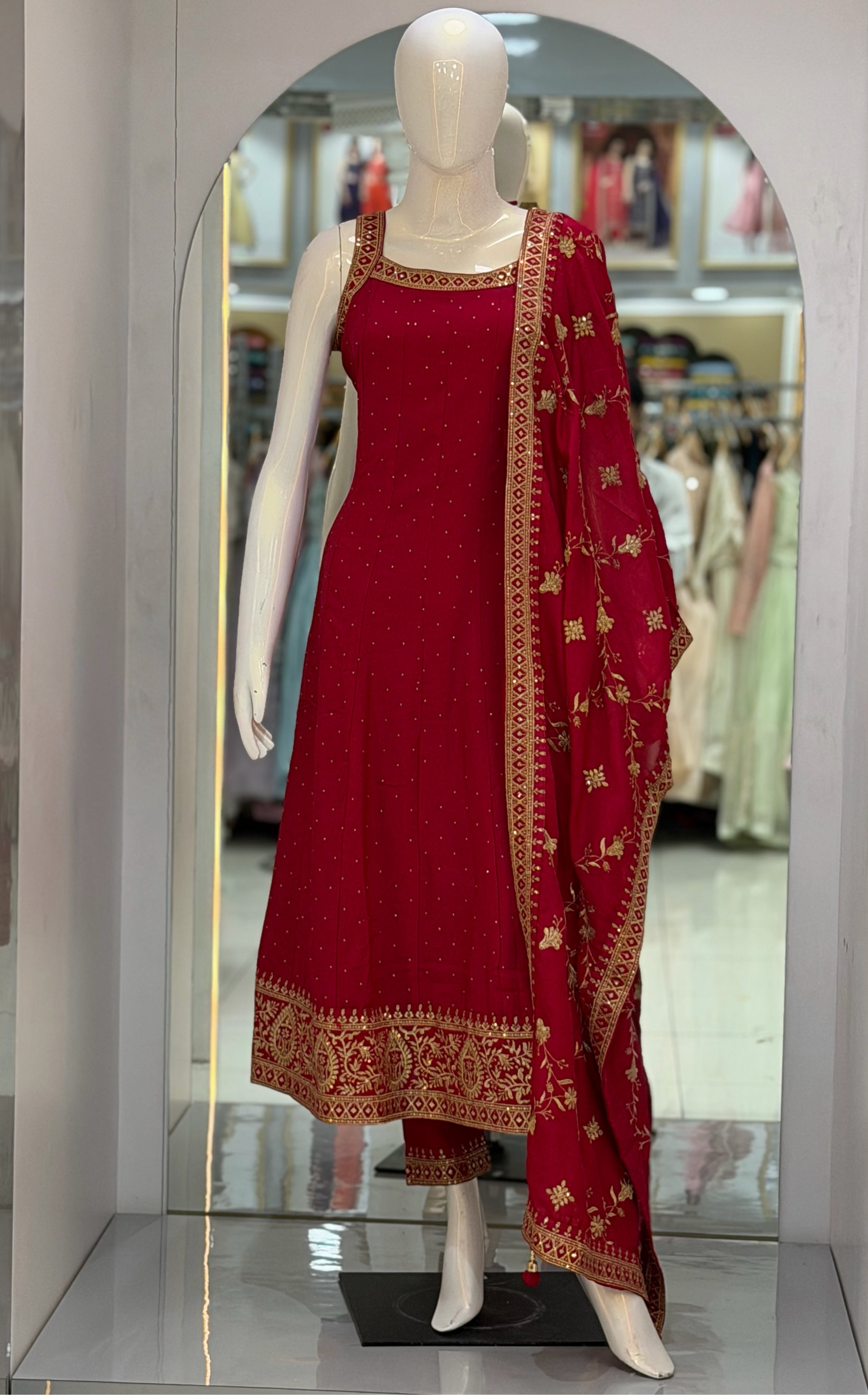 Red Anarkali Suit view 2