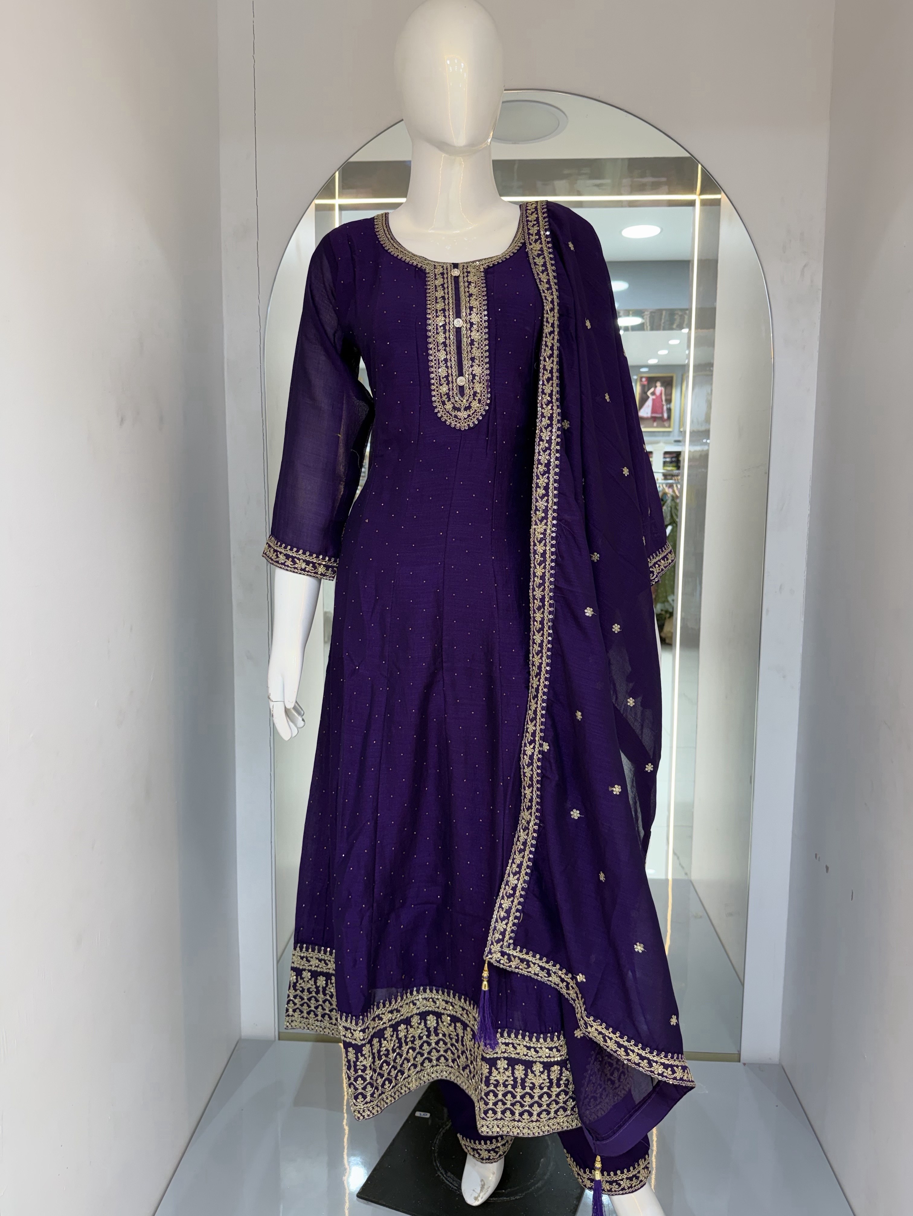 Purple Anarkali Suit Set view 2