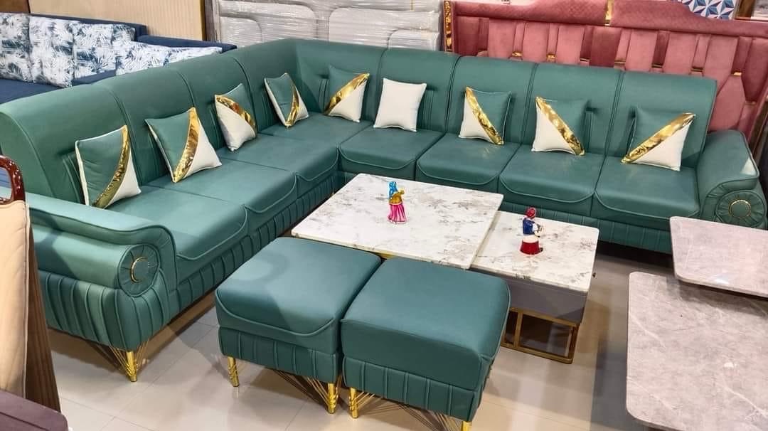 Teal Sectional Sofa with Ottomans view 2