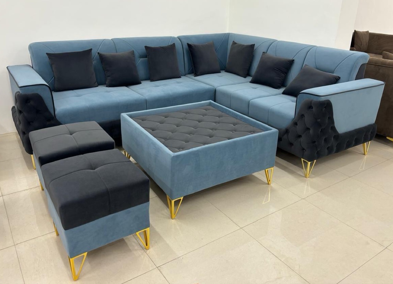 Luxurious Blue Sectional Sofa Set view 2
