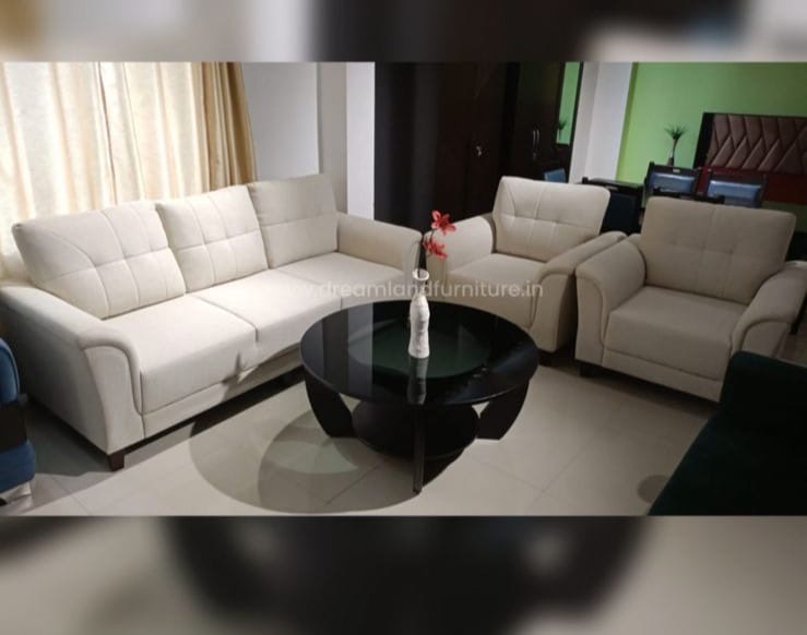 Dreamland White Sofa Set 5 Seater With Table Glass view 2