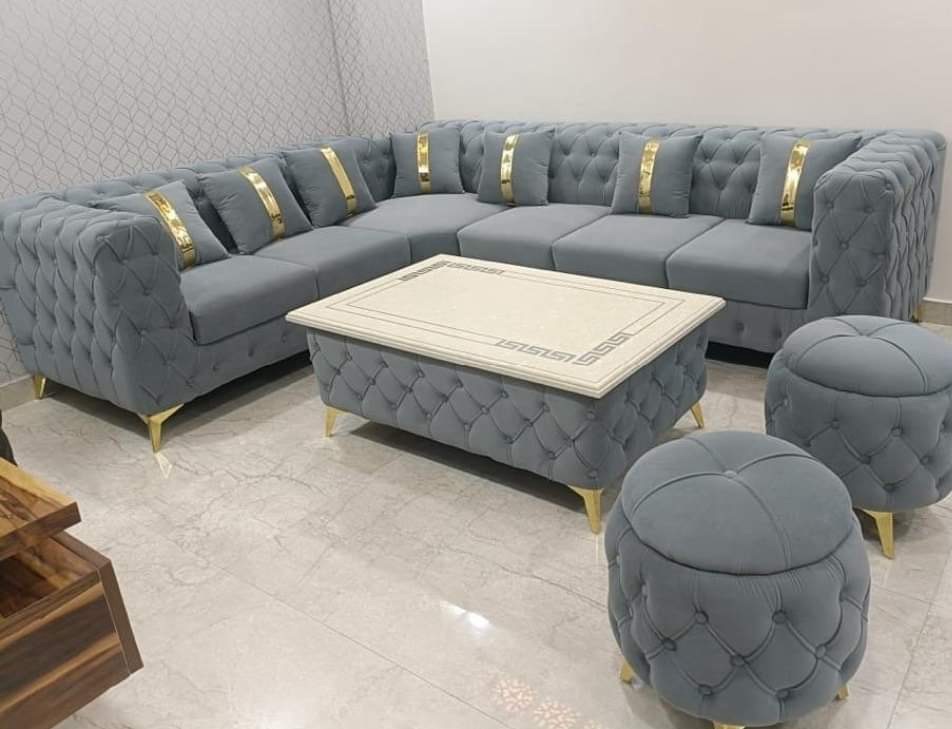 Modern Tufted Sectional Sofa Set view 2
