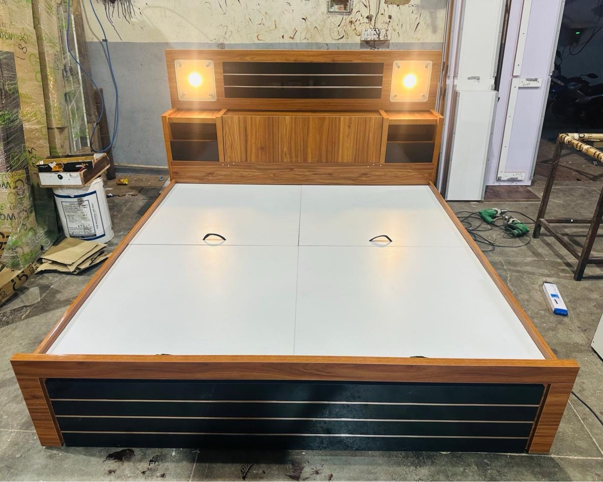 Modern Wooden Bed with Lights view 2