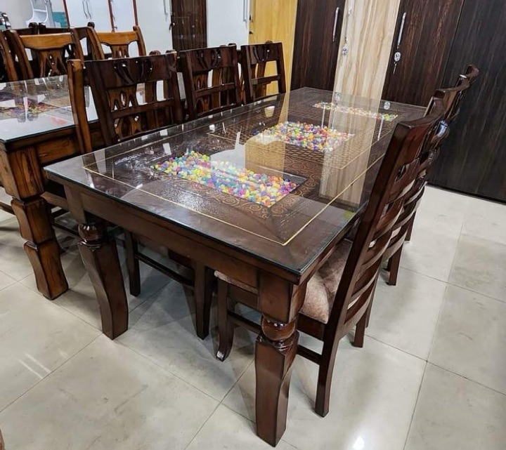 Wooden Glass Top Dining Table view 2