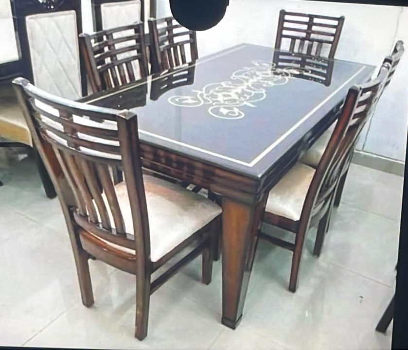 Elegant Printed Glss Dining Table Set view 2