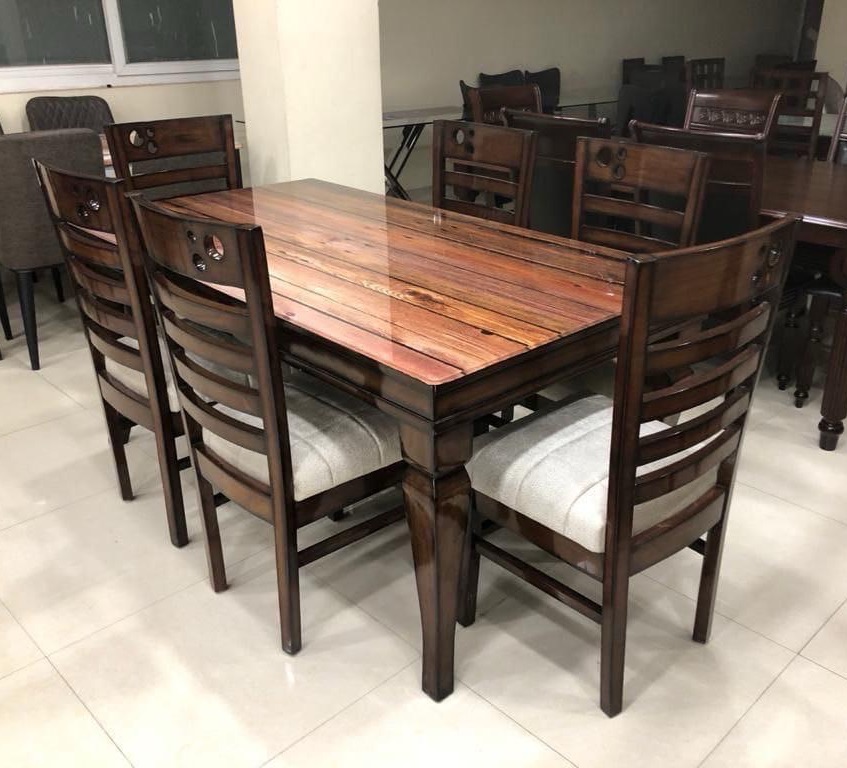 Wooden Dining Table Set D Brown view 2