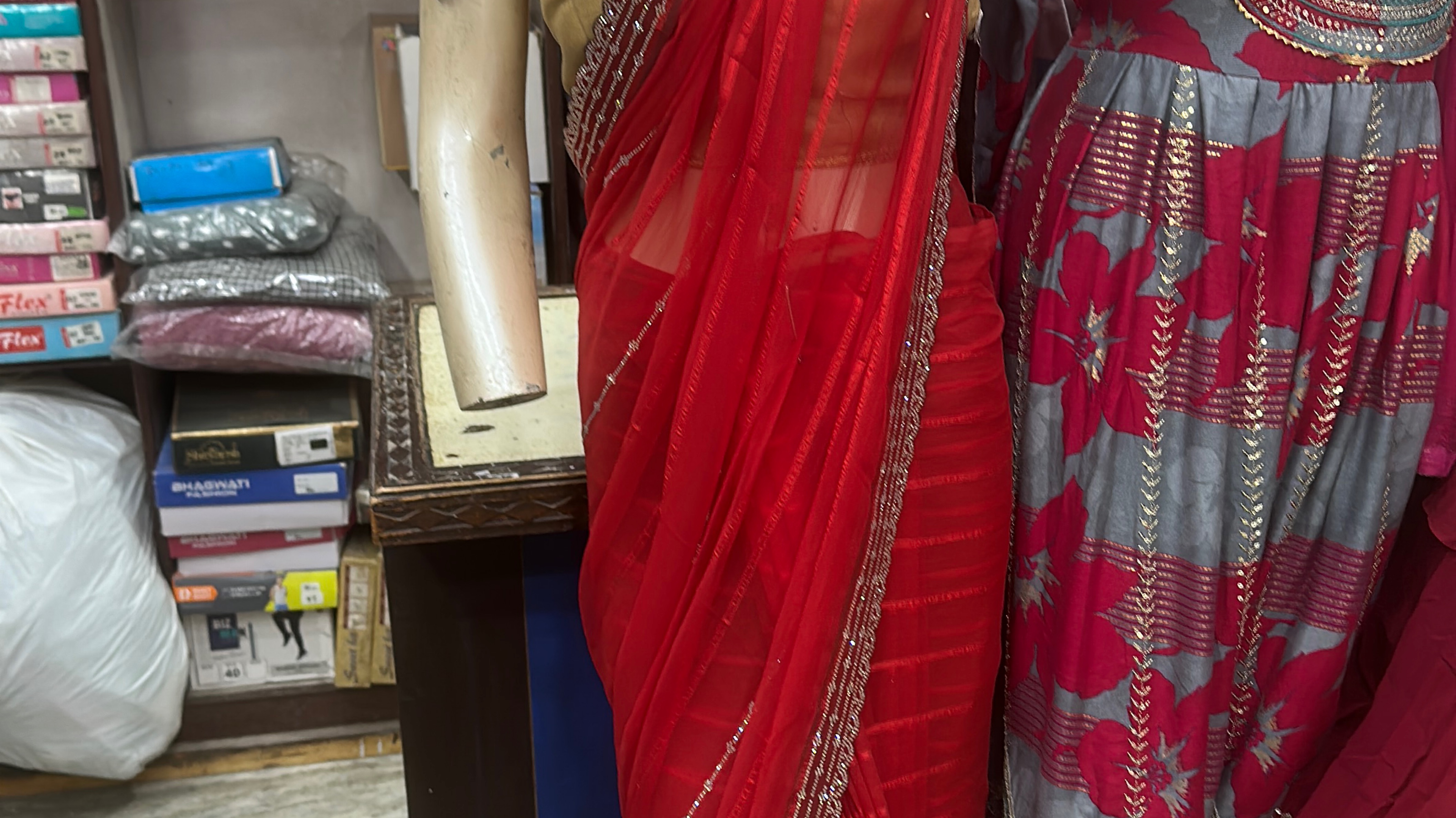 Red Embellished Saree view 2