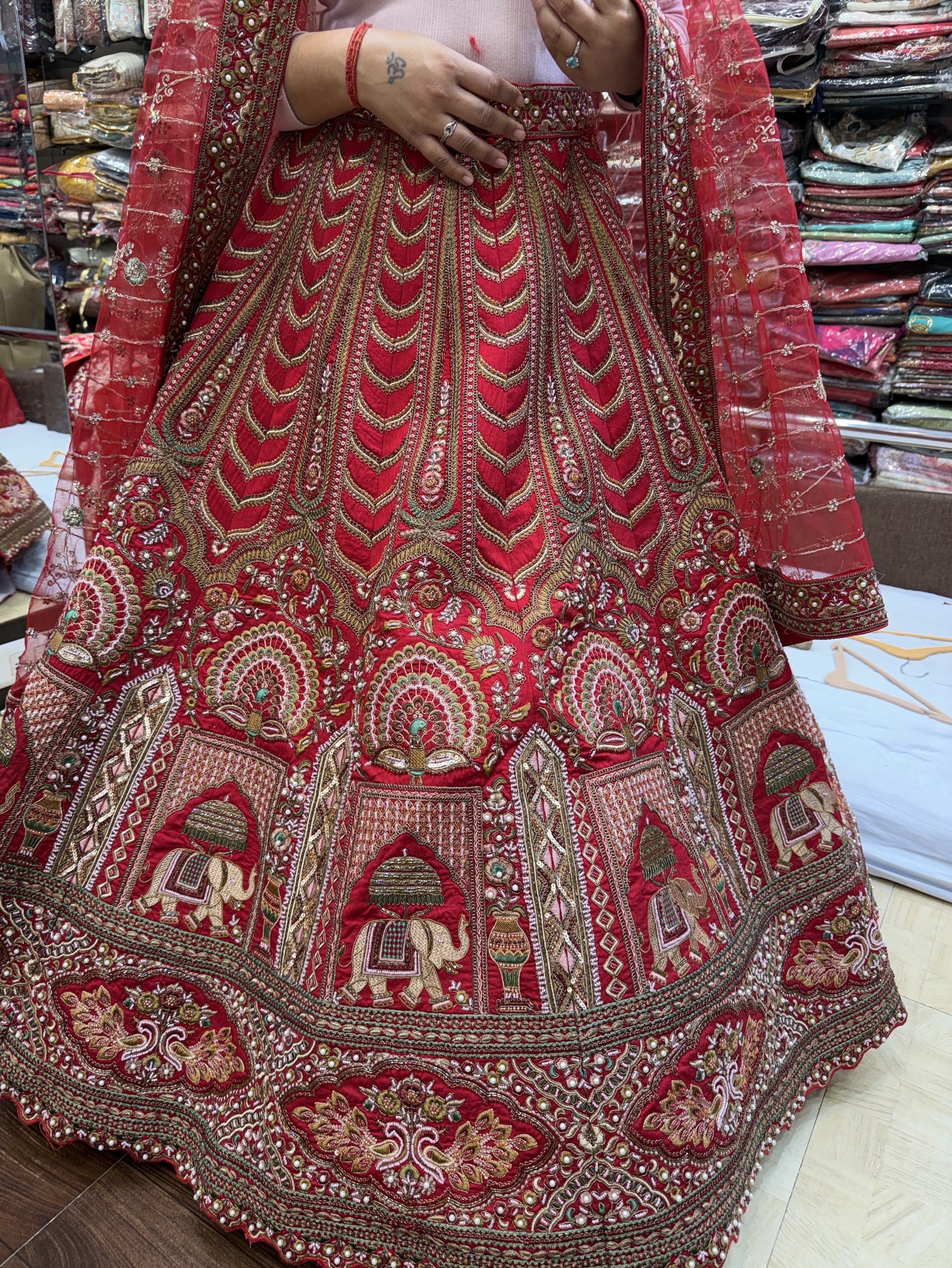Red Embroidered Lehenga view 2