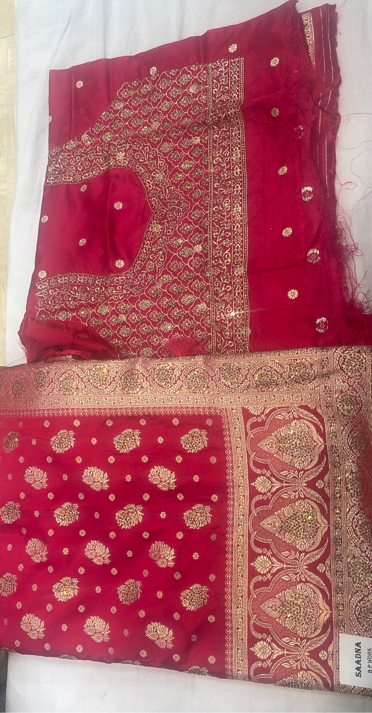 Banarsi Embroidered Red Saree view 2
