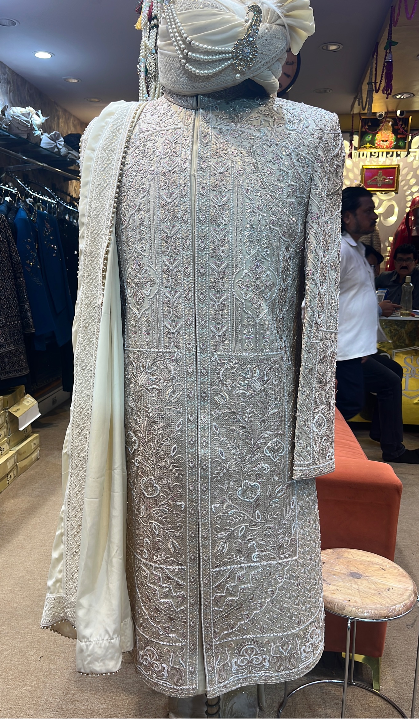 Embroidered Sherwani with Turban view 2