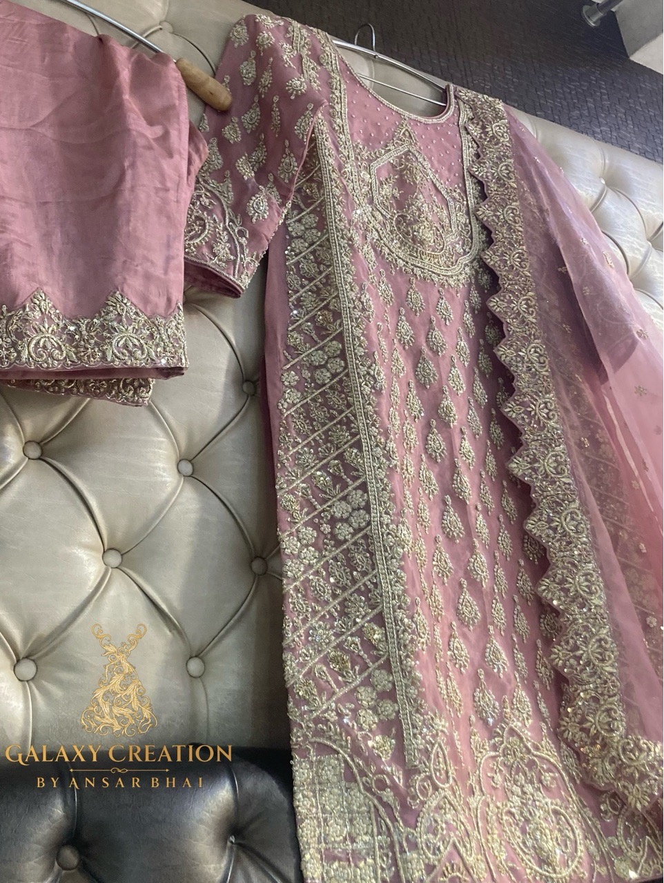 Embellished Pink Anarkali Suit view 3