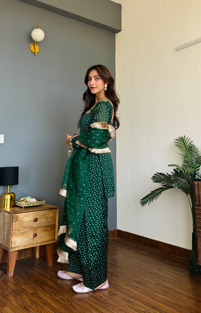 ‘Noor’ Farshi Salvar set - Bottle Green view 3