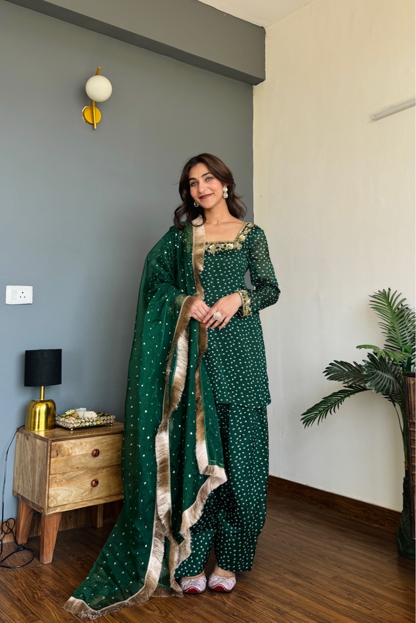 ‘Noor’ Farshi Salvar set - Bottle Green
