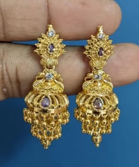 Gold Zhumka Earrings view 10