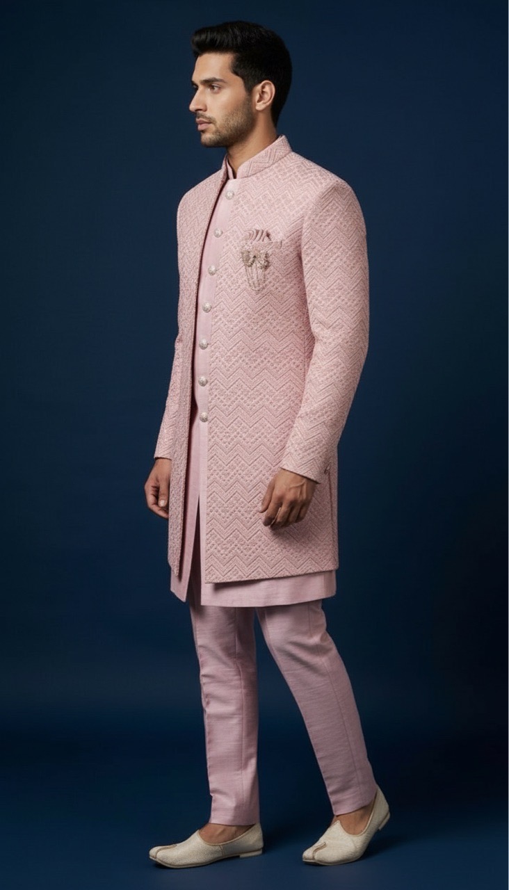 Pink Embroidered Indo-Western view 4