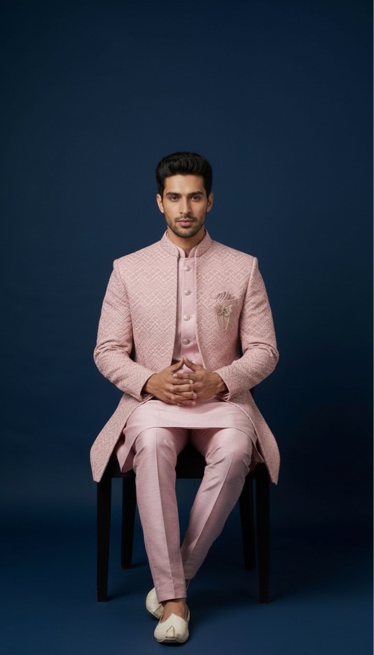 Pink Embroidered Indo-Western view 2